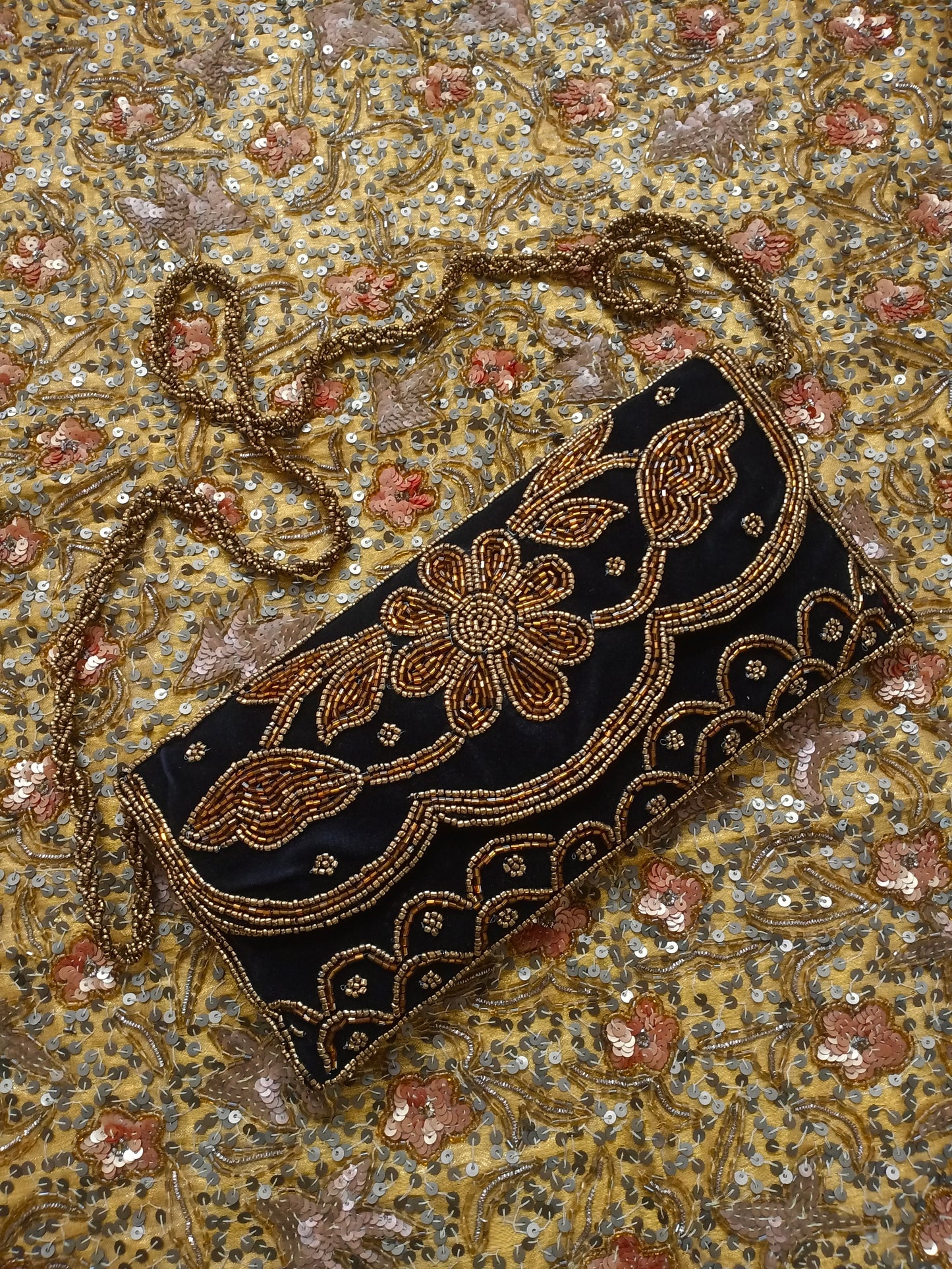 Black embellished velvet purse