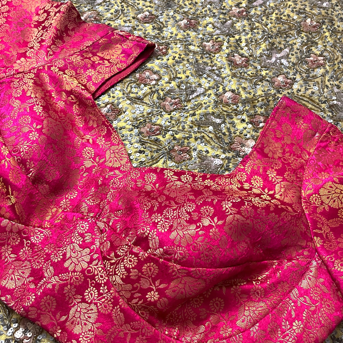 Pink stitched brocade silk blouse