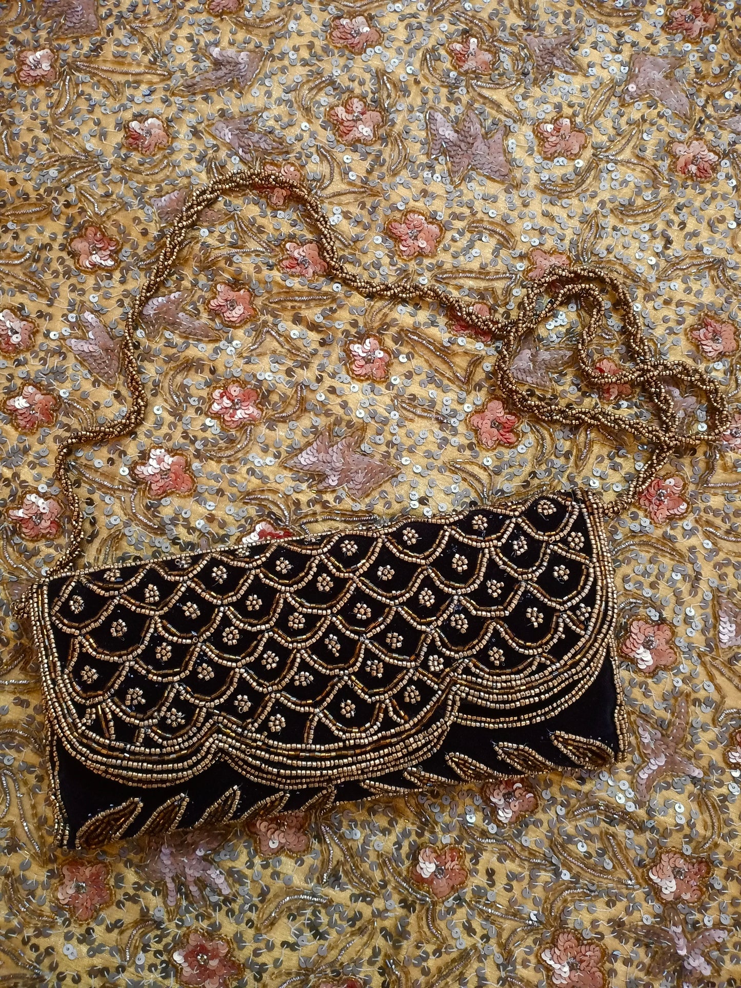 Black embellished velvet purse