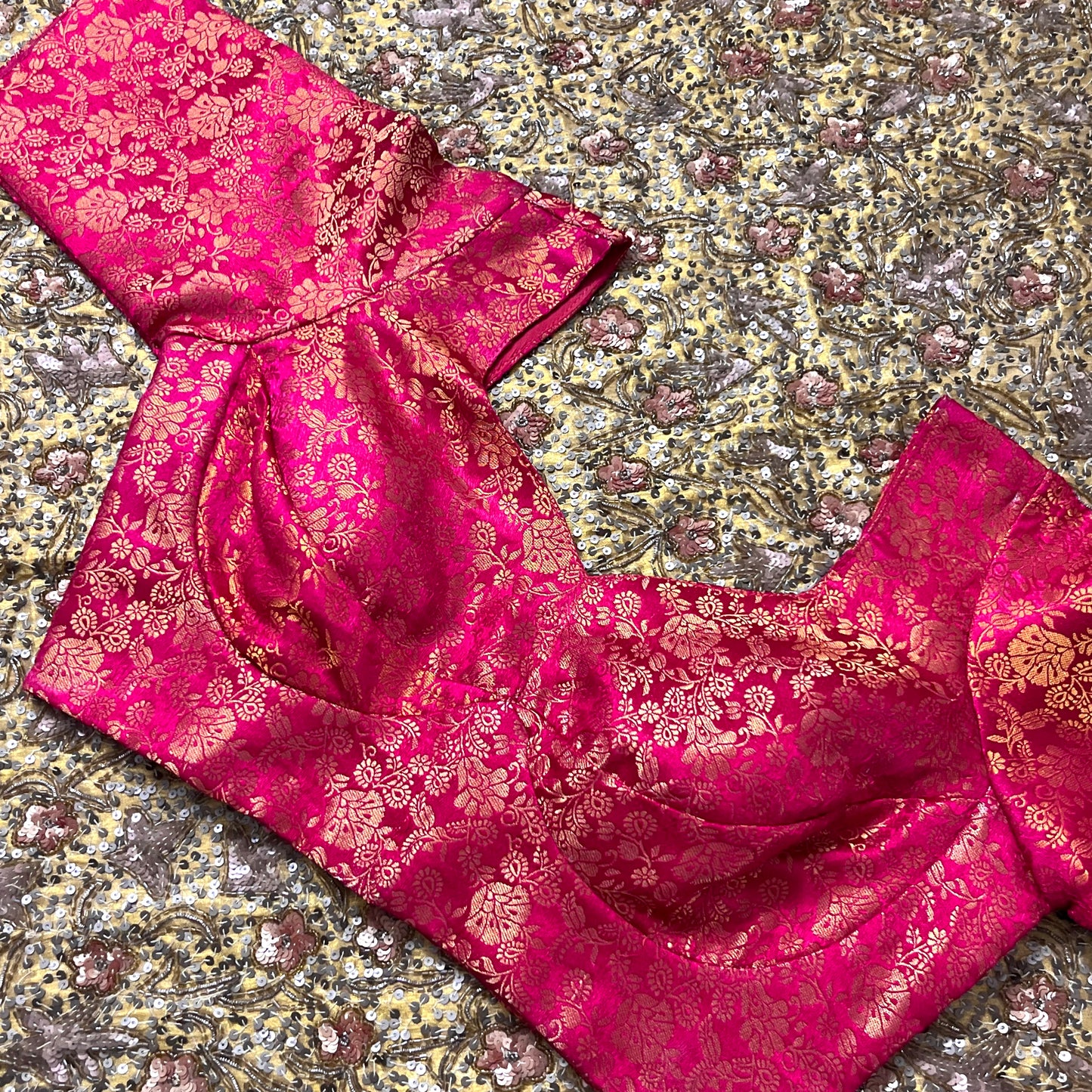 Pink stitched brocade silk blouse