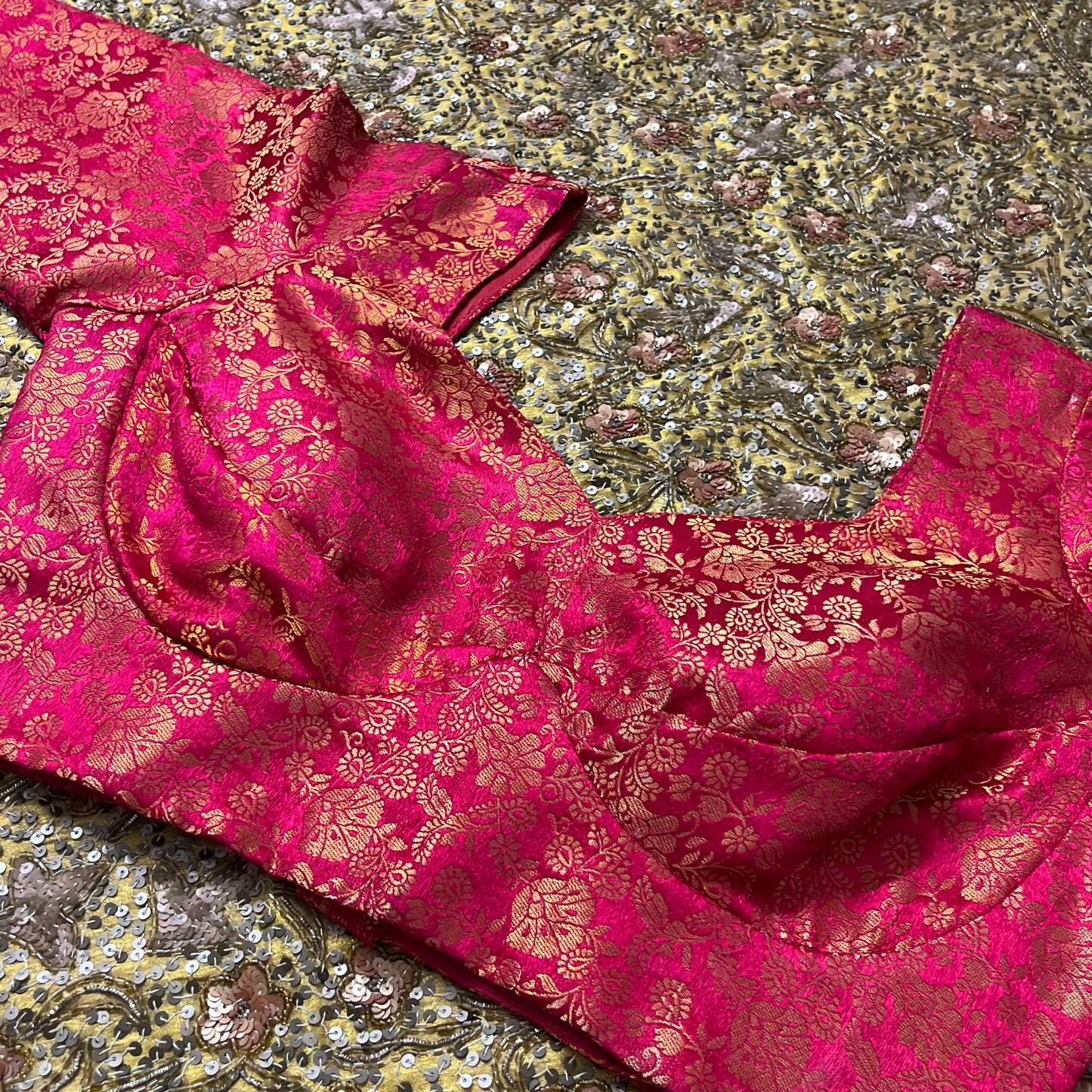 Pink stitched brocade silk blouse