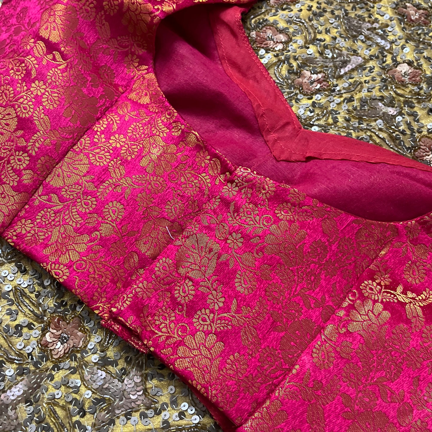 Pink stitched brocade silk blouse