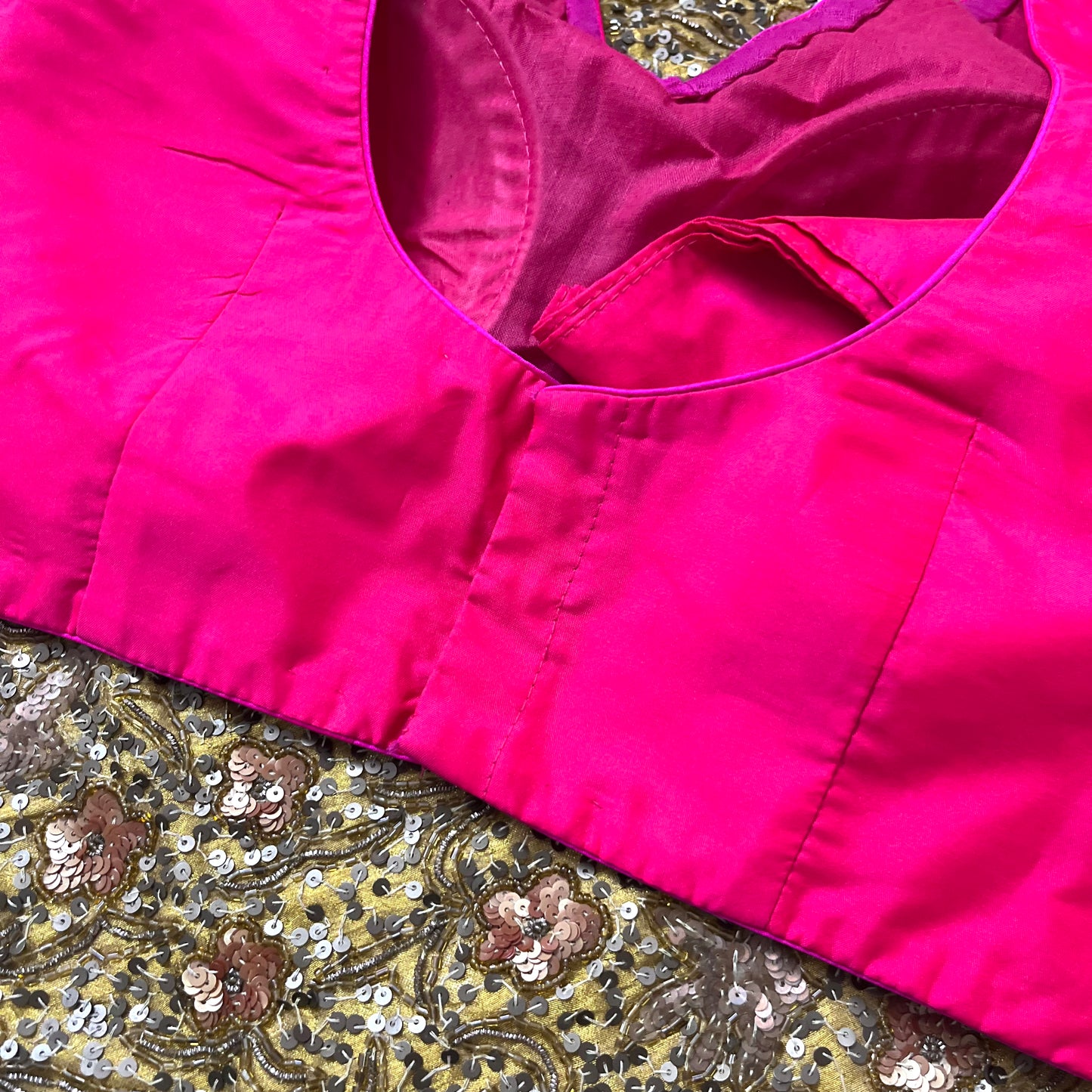 Pink stitched padded silk blouse