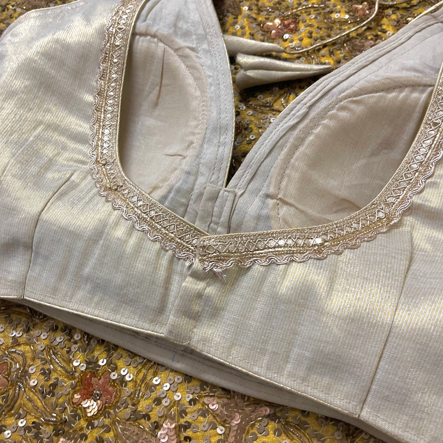 Champagne gold stitched padded silk blouse