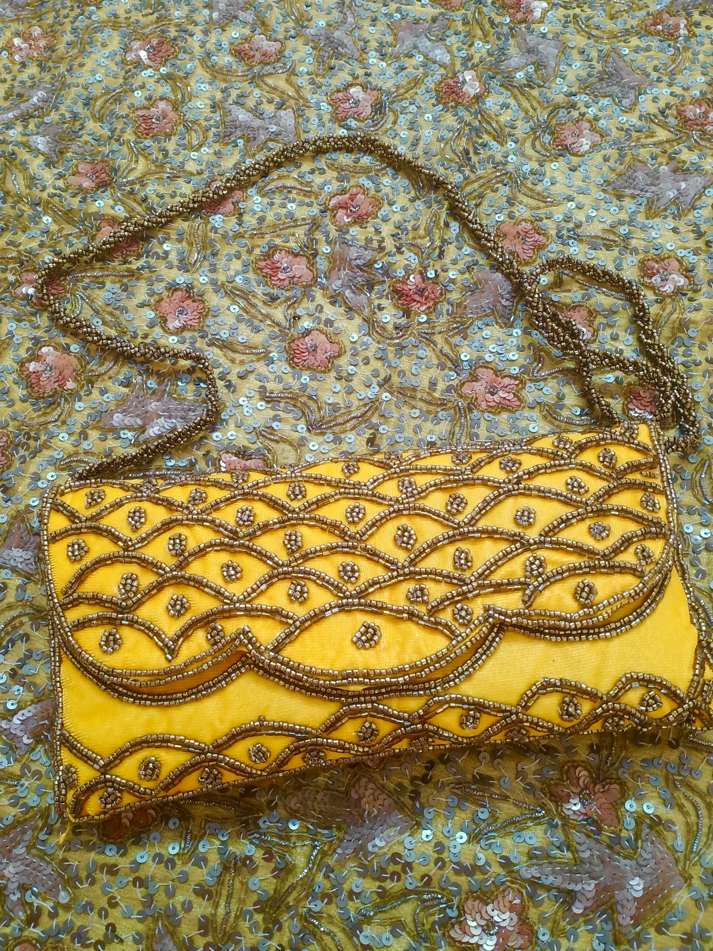 Yellow embellished velvet purse