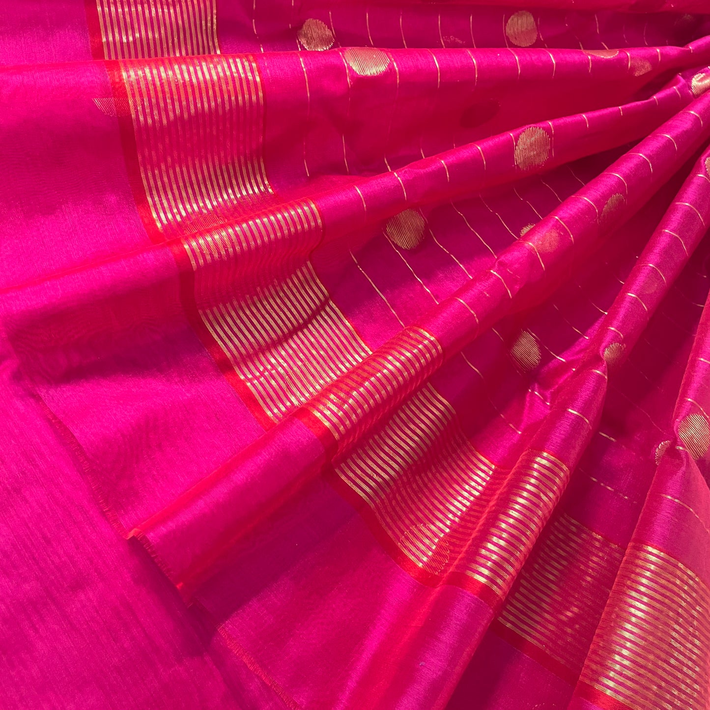 Rani pink chanderi saree with zari bootis all over