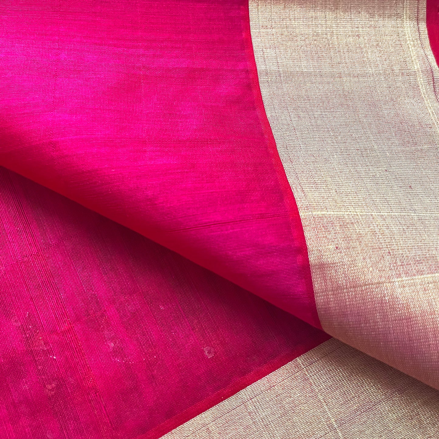 Rani pink chanderi saree with zari bootis all over