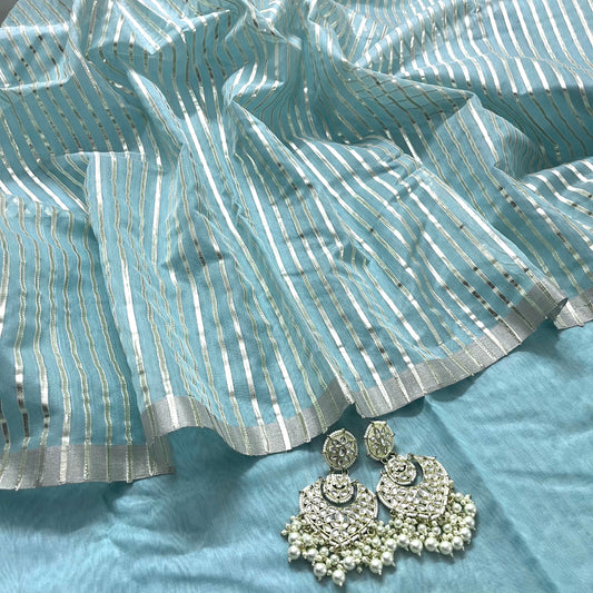 Baby blue chanderi saree with gota work all over