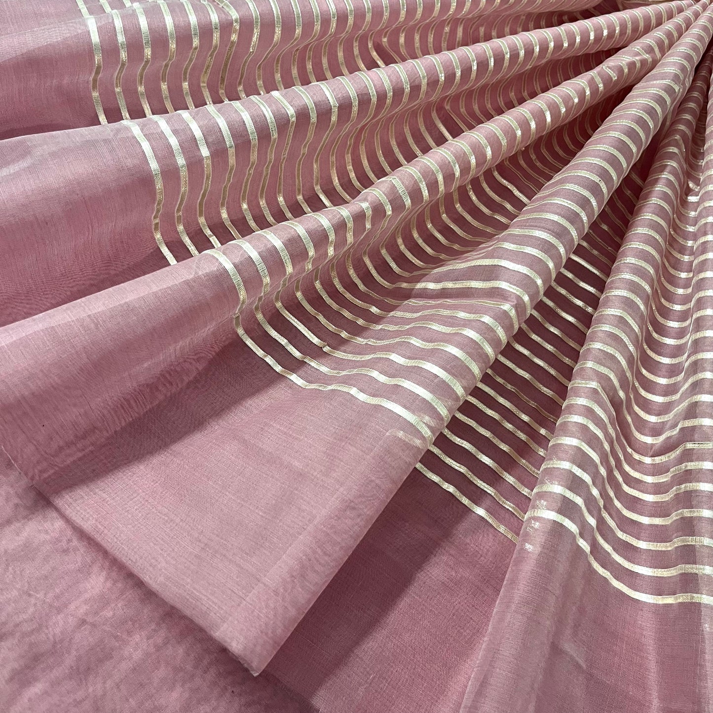 Pastel pink chanderi saree with gota work all over