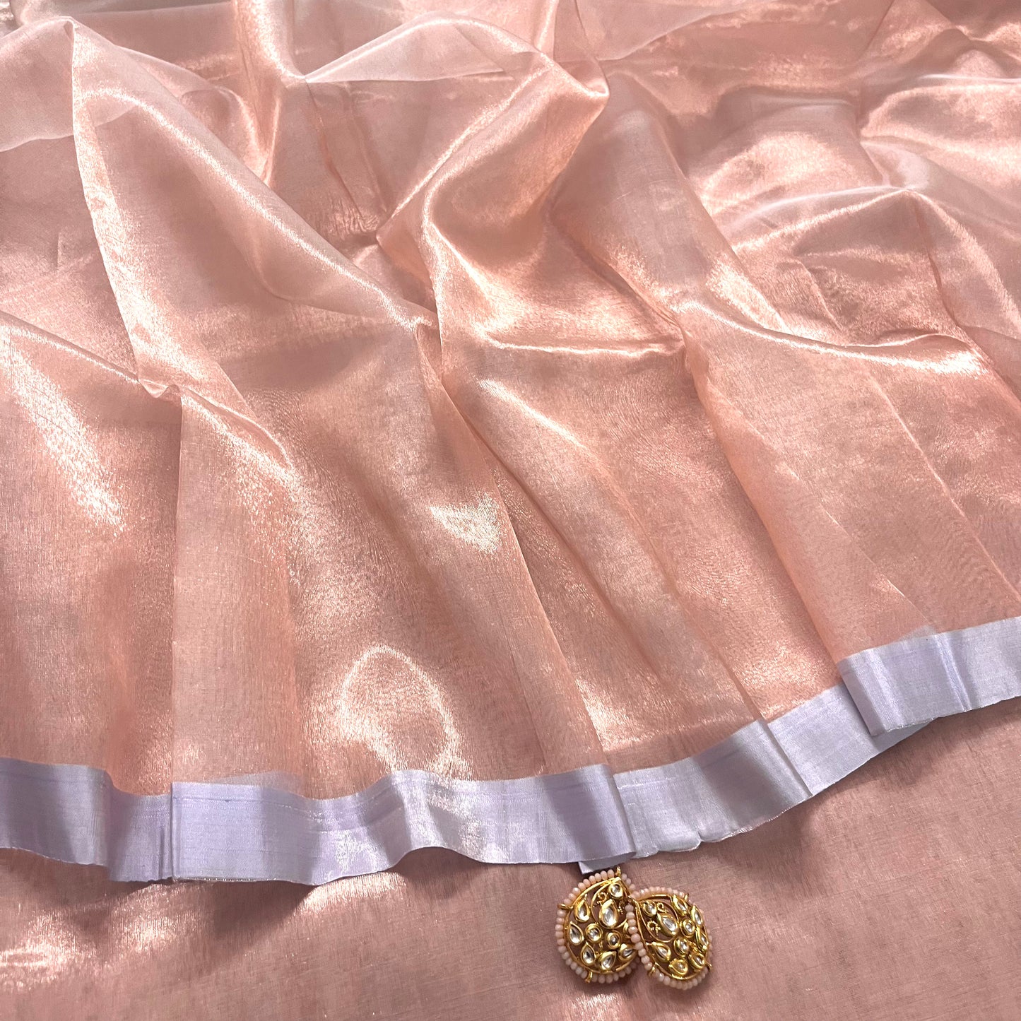Molten rose gold chanderi tissue silk saree