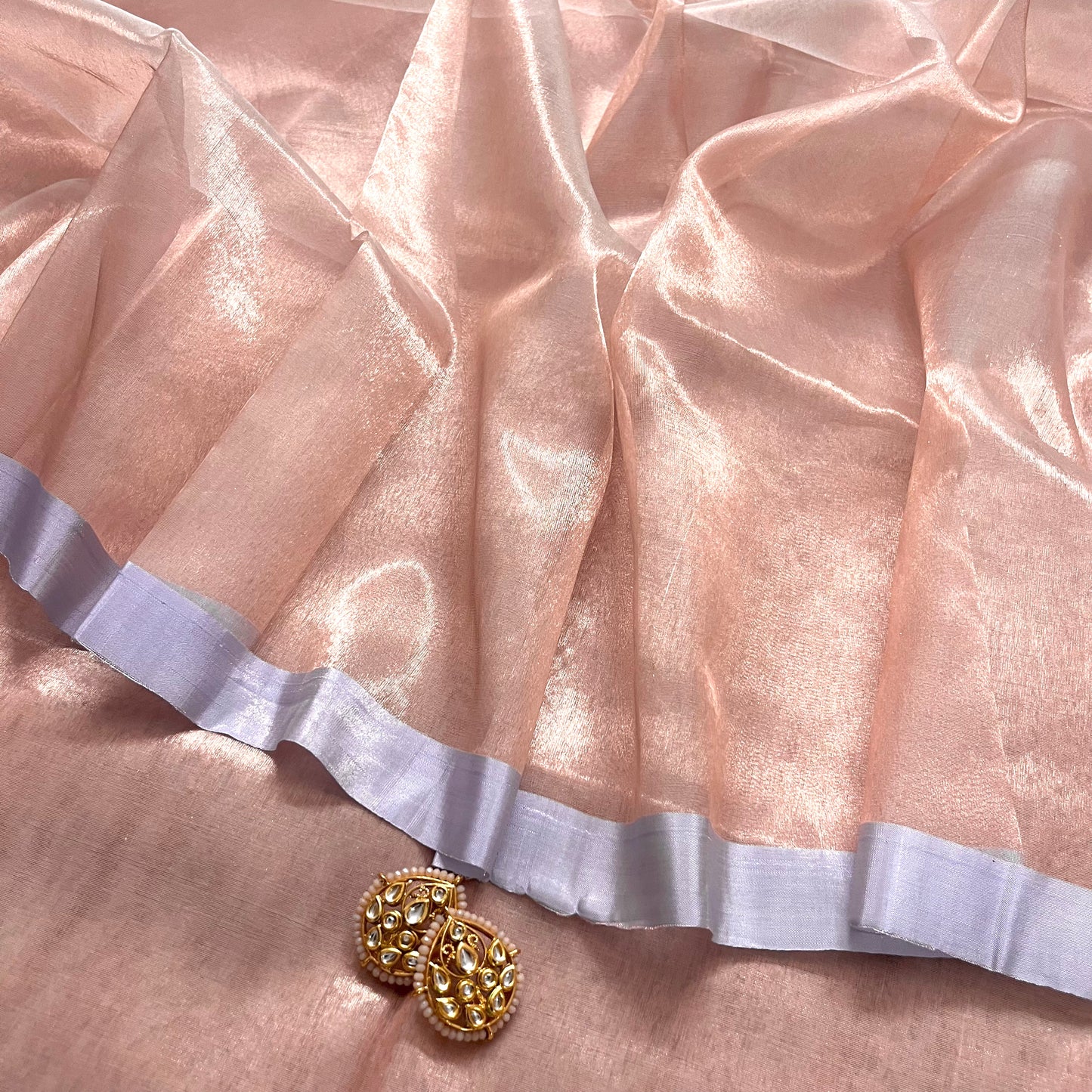 Molten rose gold chanderi tissue silk saree