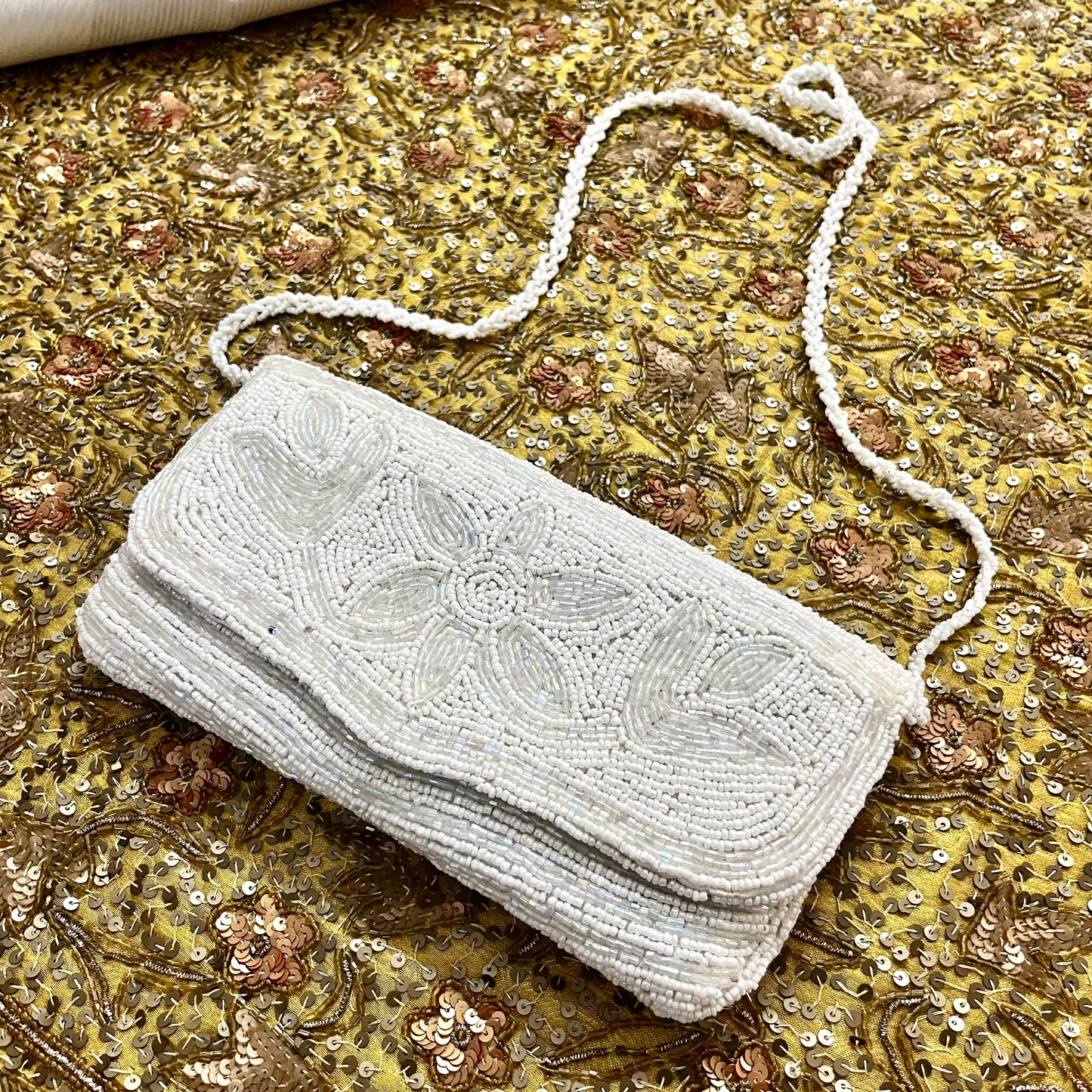 White pearl embellished purse