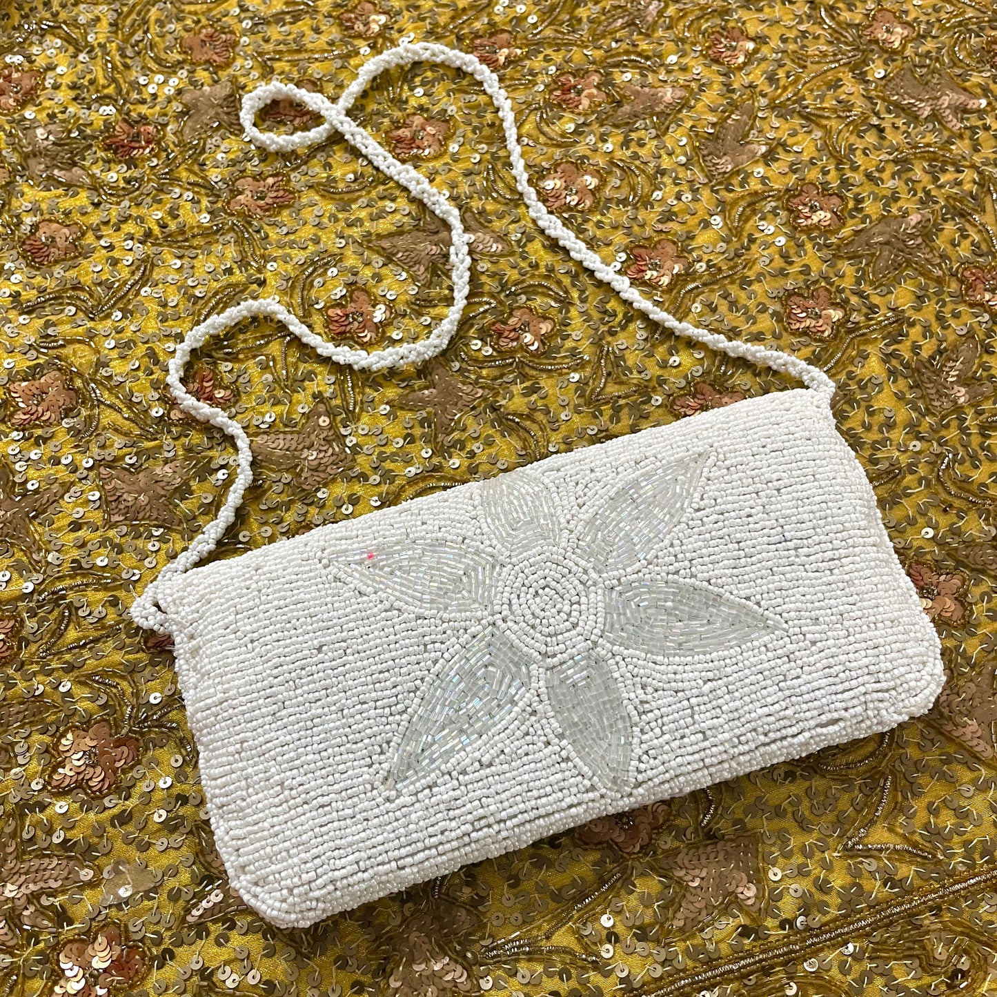 White pearl embellished purse