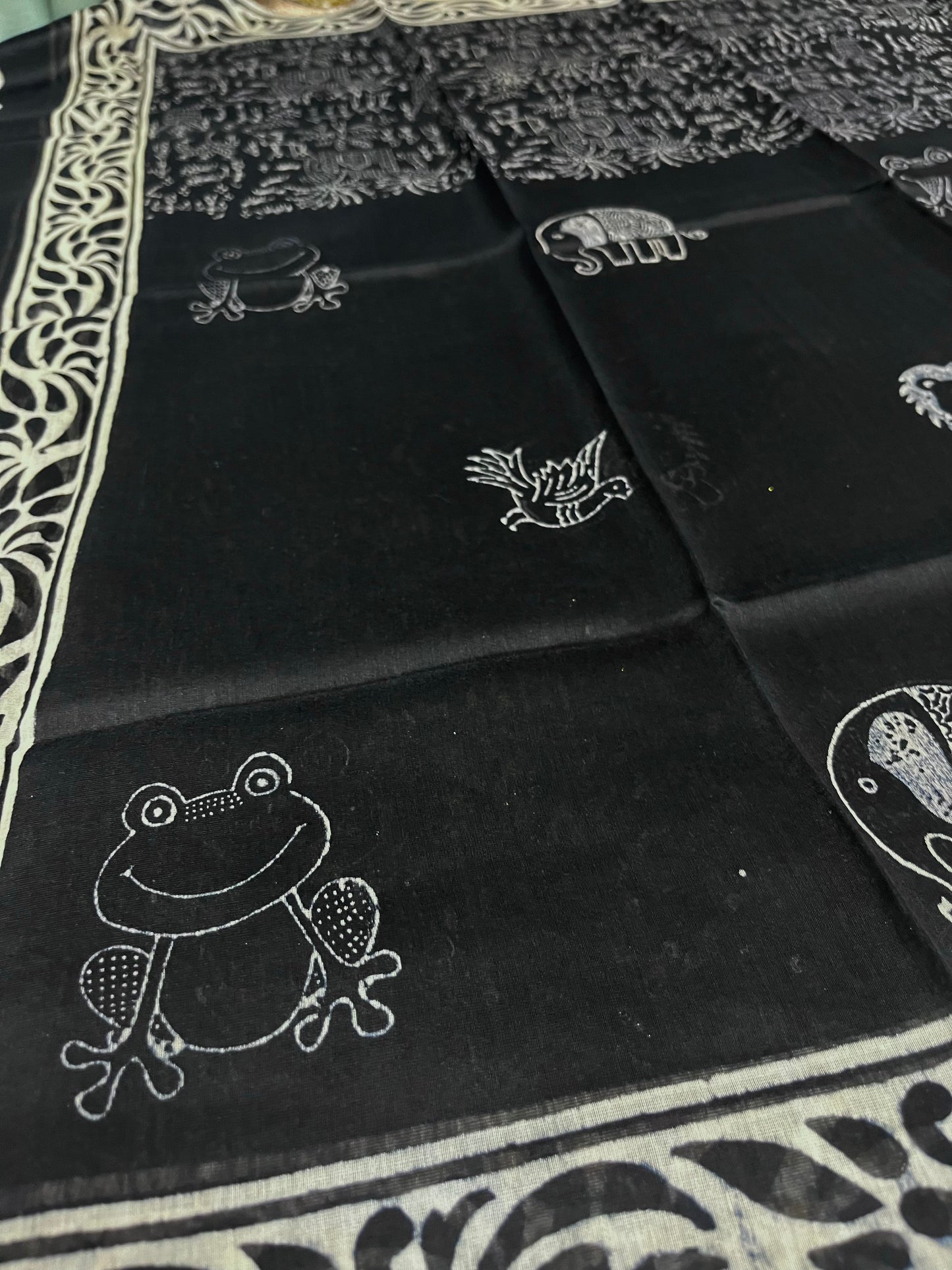 Black maheshwari dupatta with block print all over