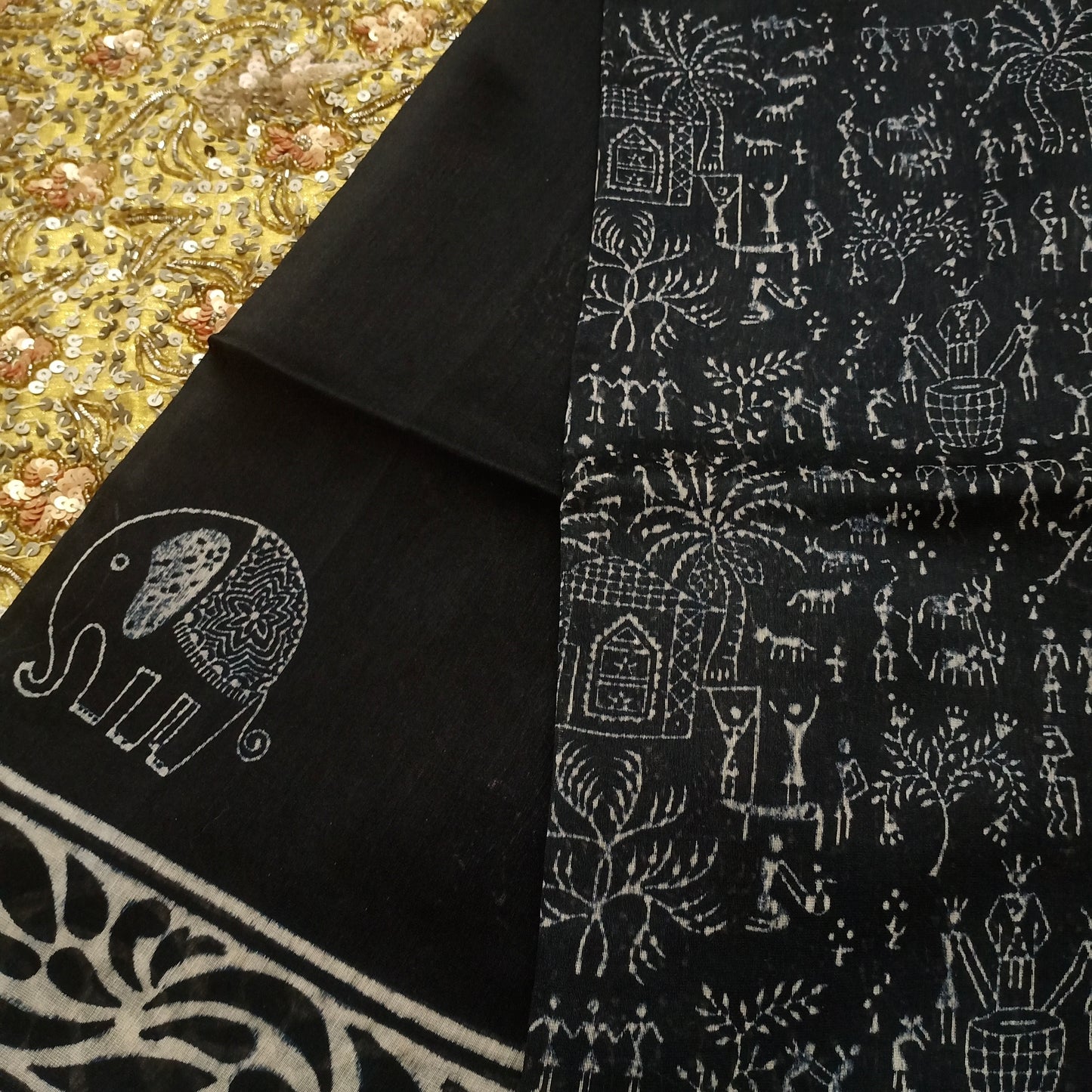 Black maheshwari dupatta with block print all over