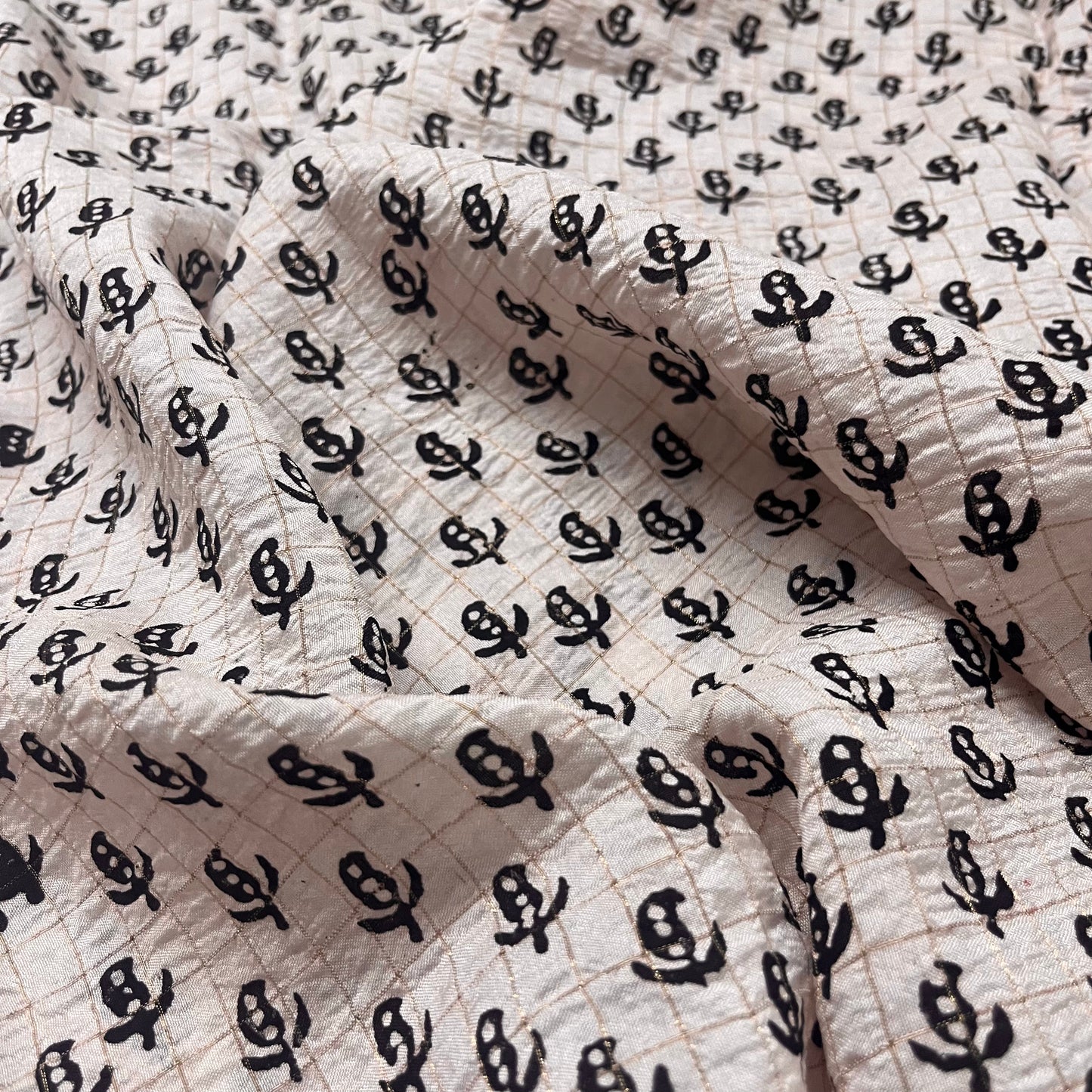 White and black bagh print banarasi saree with zari border