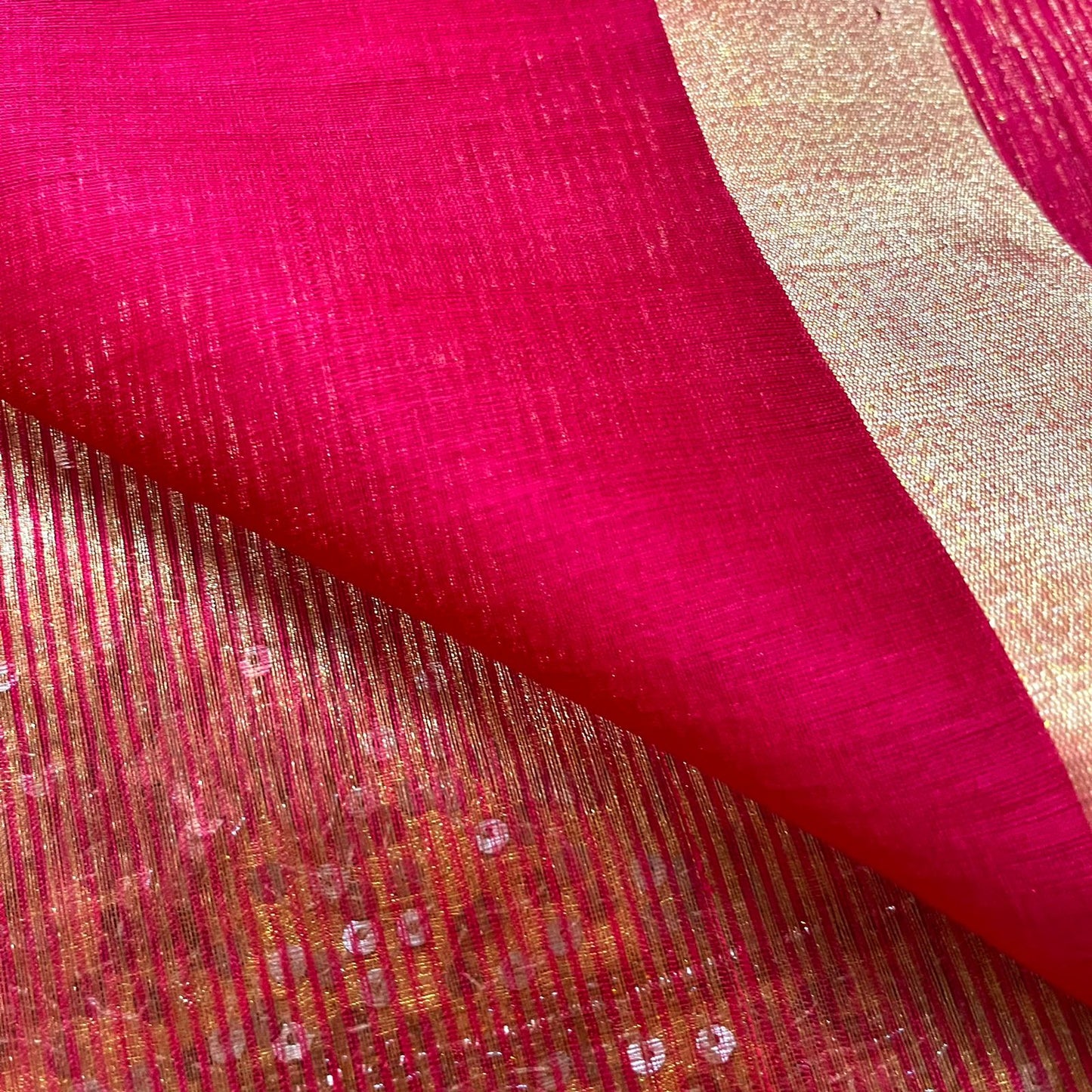 Strawberry pink maheshwari saree with zari lines all over