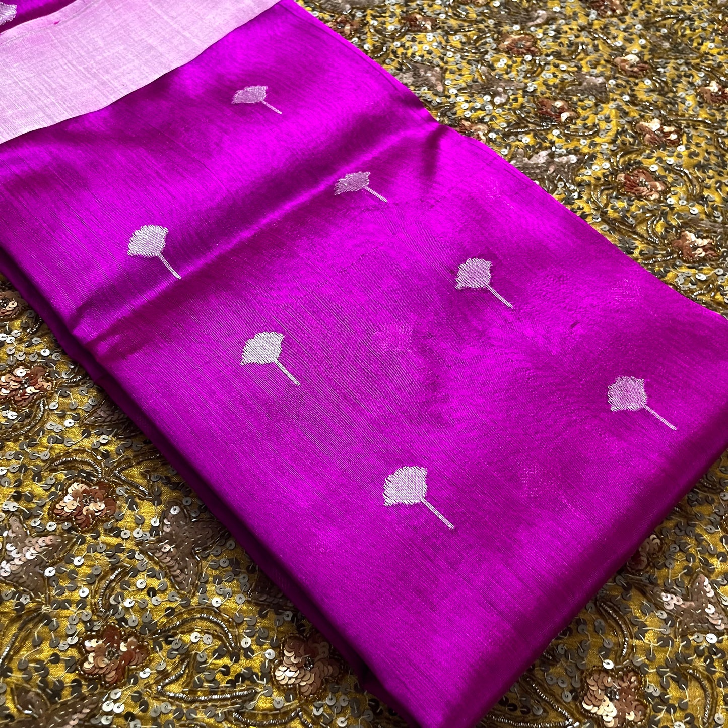 Magenta chanderi silk saree with zari motifs all over