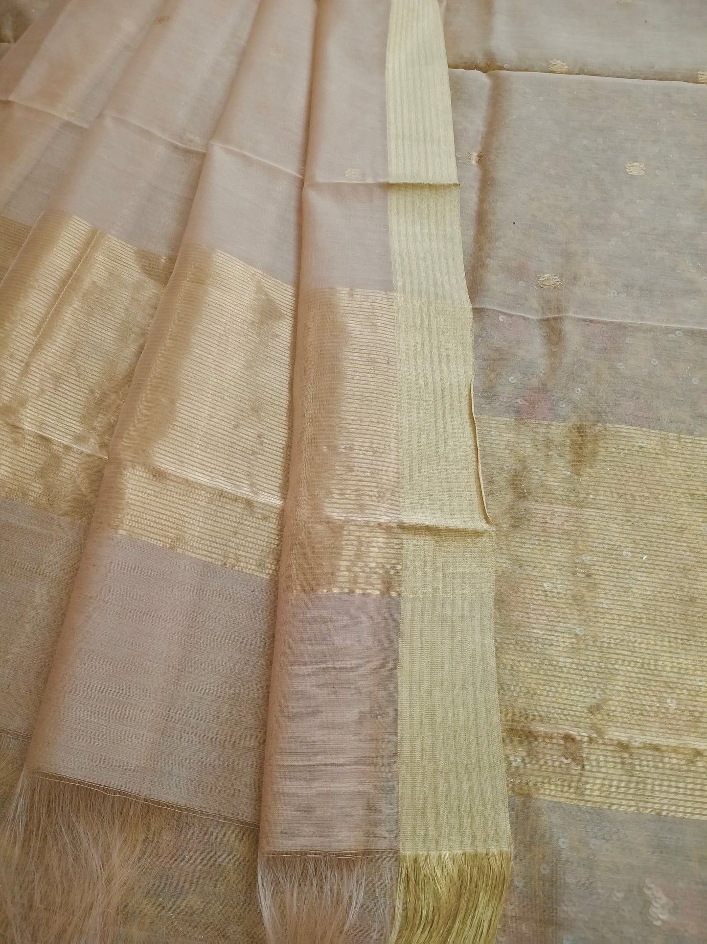 Beige chanderi dupatta with zari bootis all over