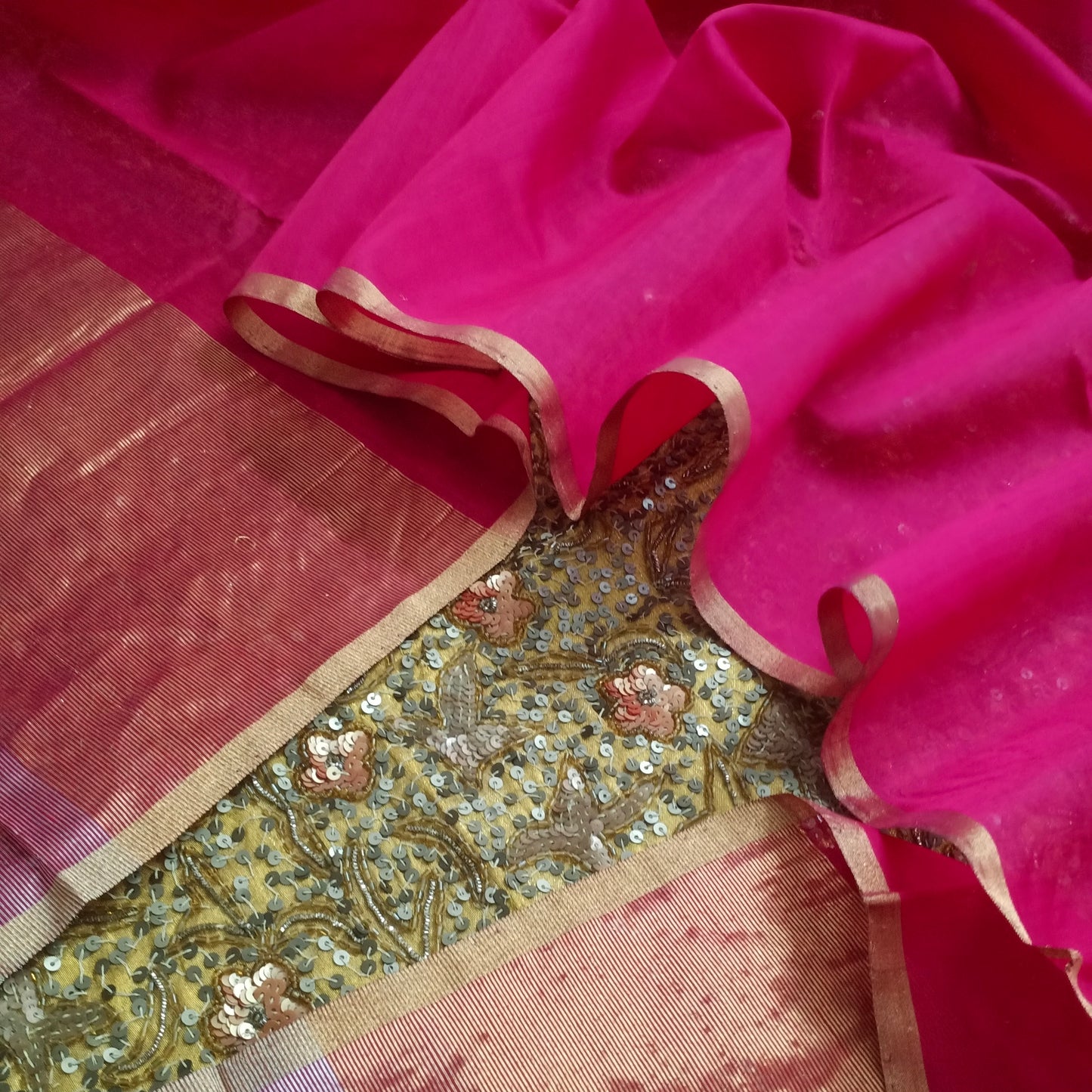 Rani pink chanderi dupatta