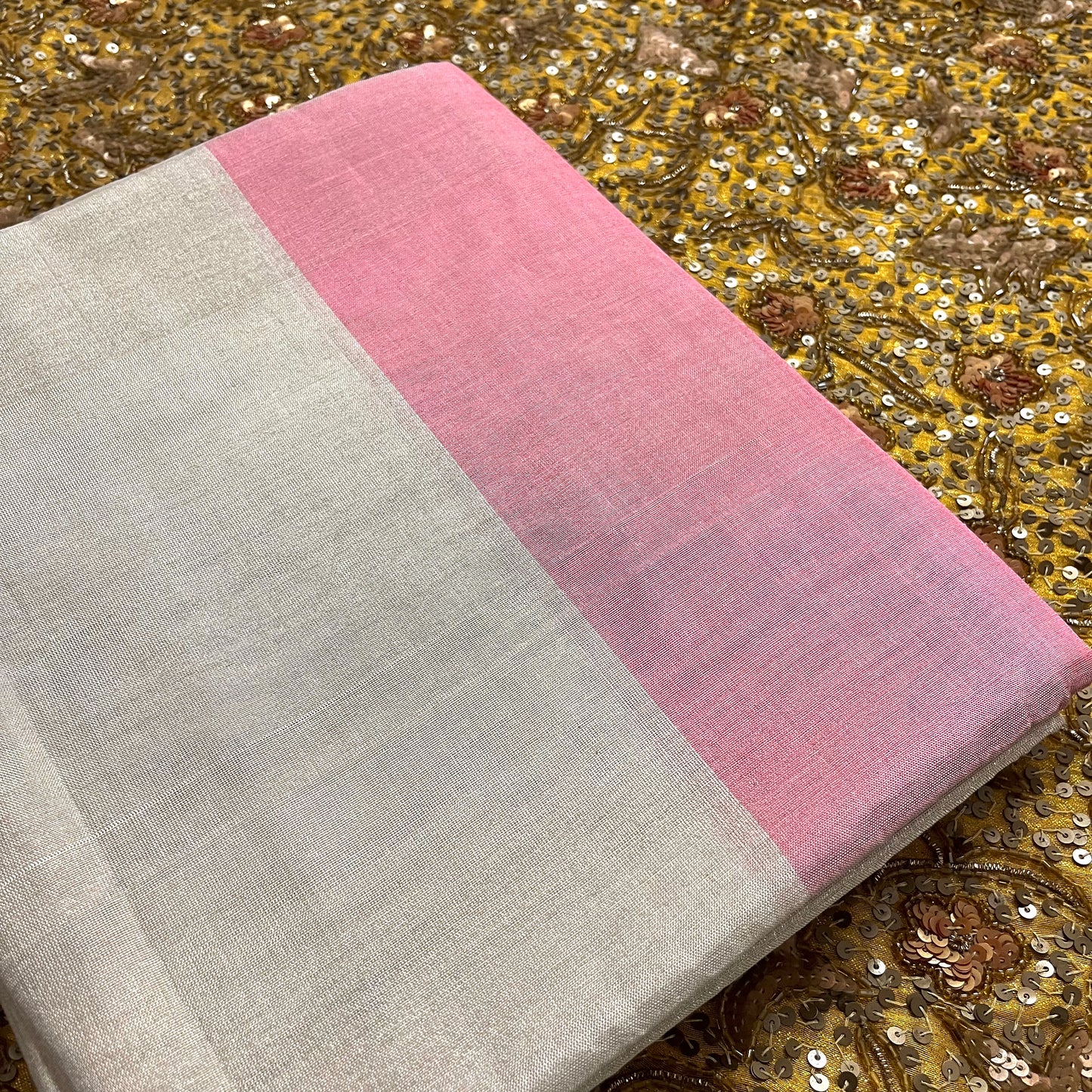 Silver and pink chanderi tissue silk saree