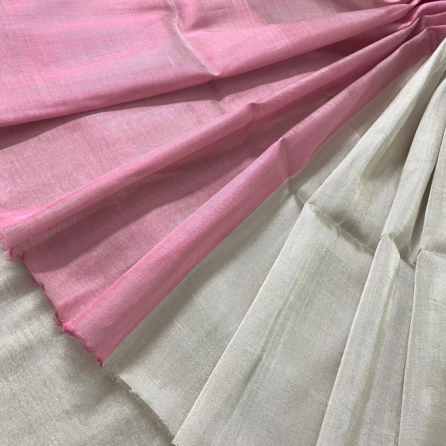 Silver and pink chanderi tissue silk saree