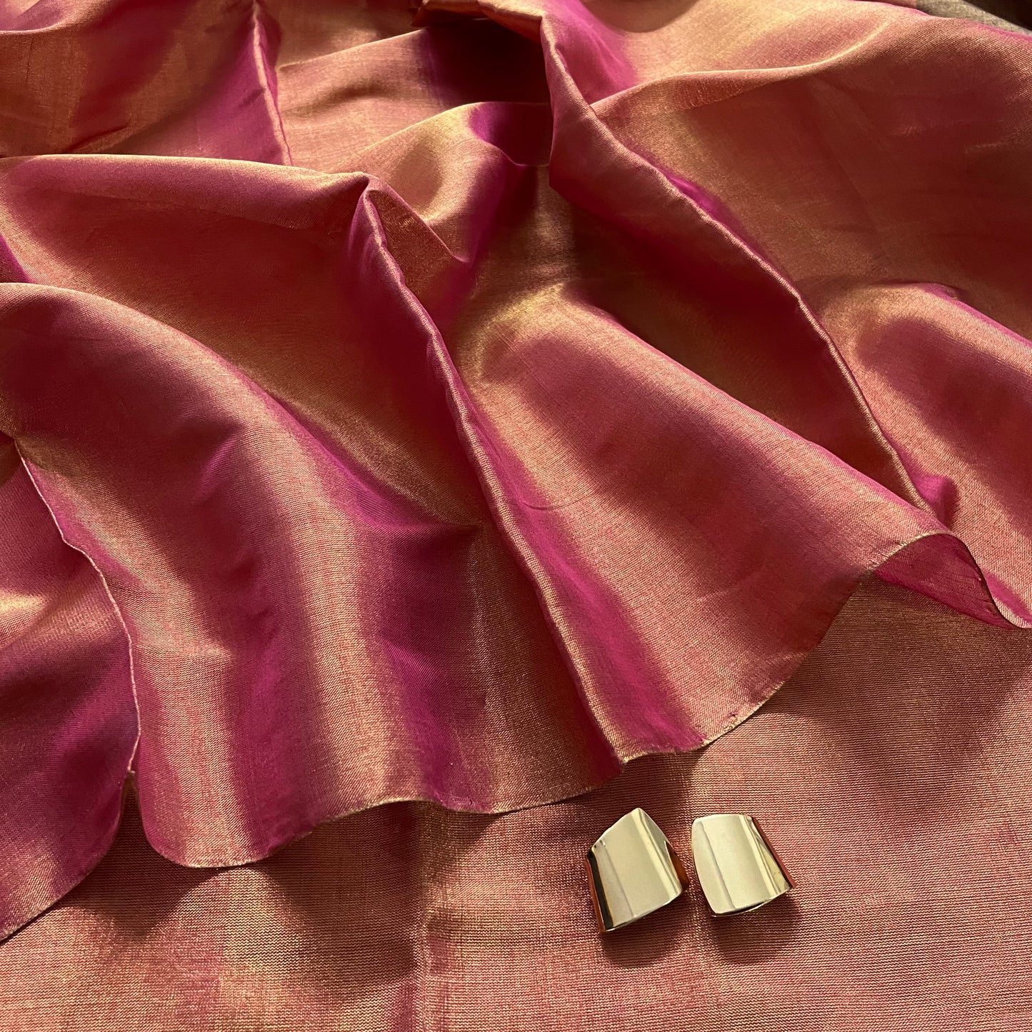 Antique gold and pink chanderi tissue silk saree