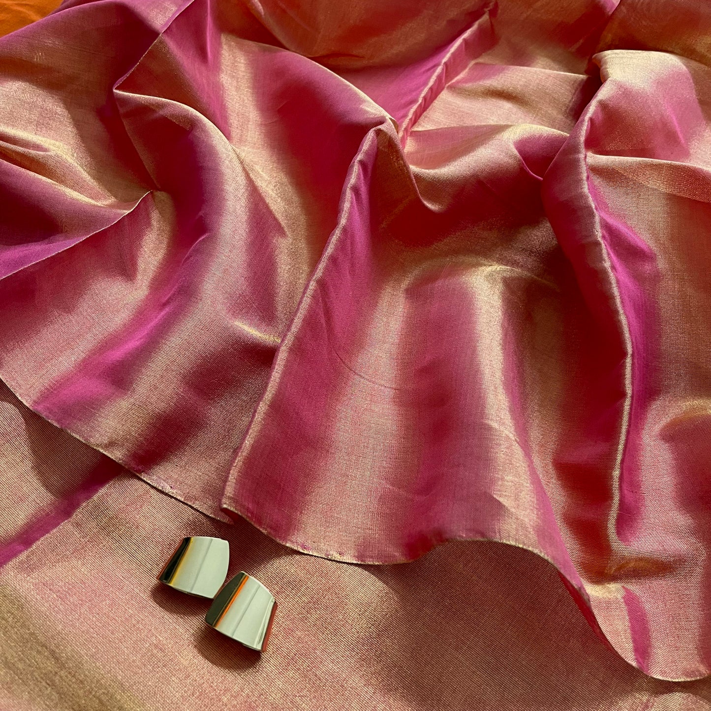 Antique gold and pink chanderi tissue silk saree