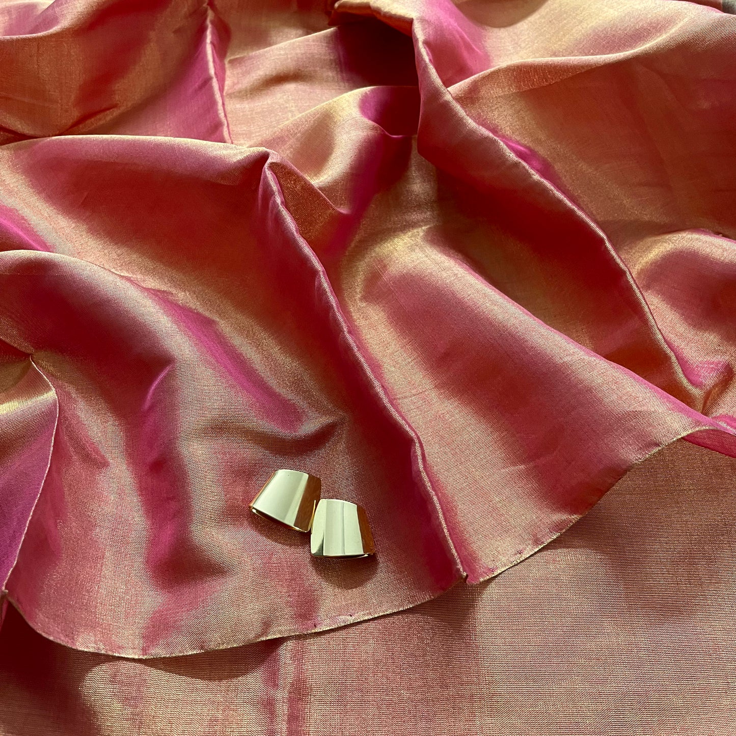 Antique gold and pink chanderi tissue silk saree