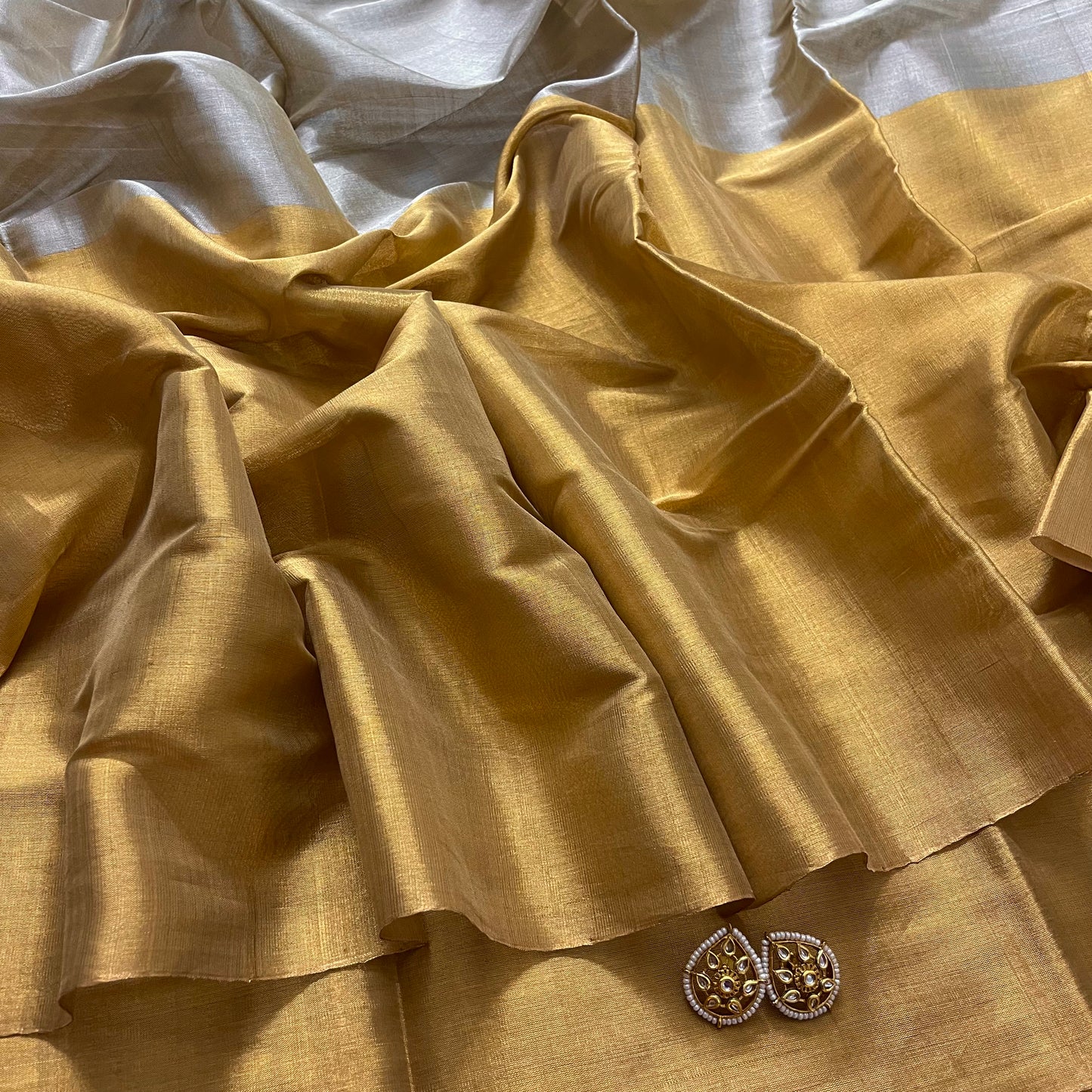 Gold and silver chanderi tissue silk saree