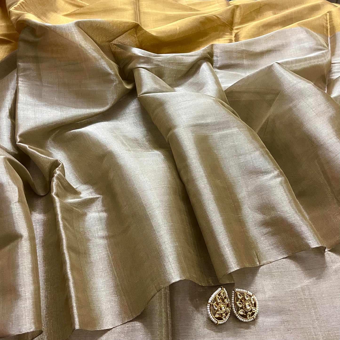 Gold and silver chanderi tissue silk saree