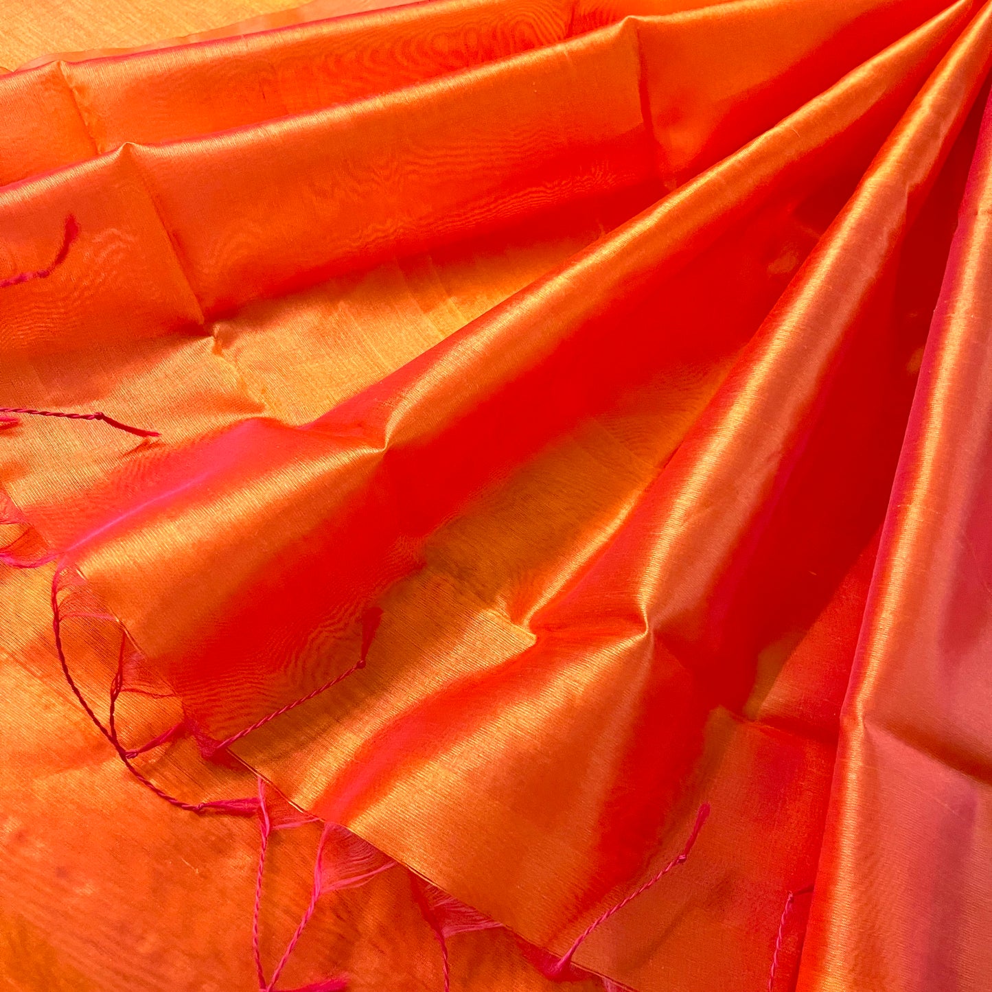 Sunset orange chanderi silk saree with silk border