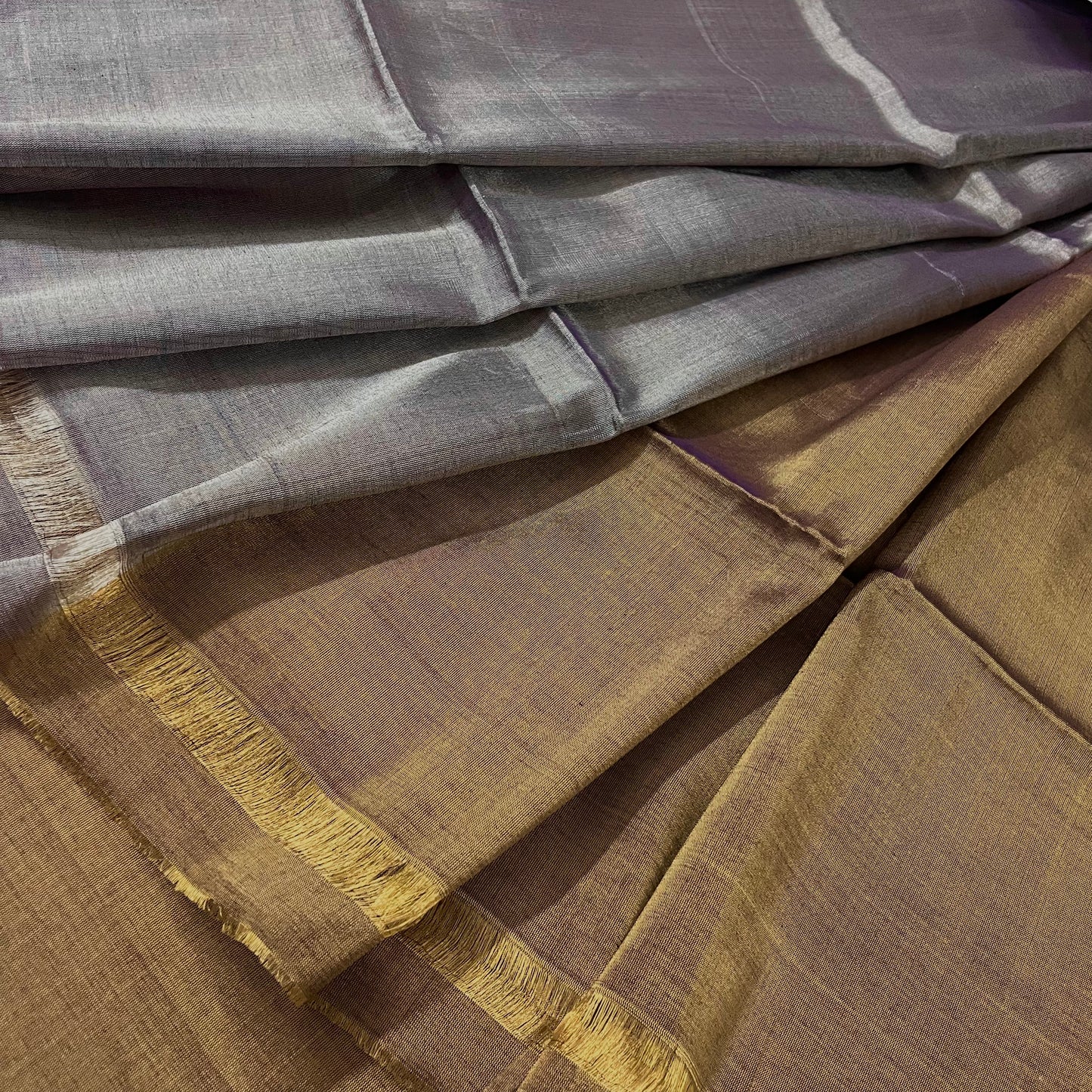 Antique gold and silver chanderi tissue silk saree