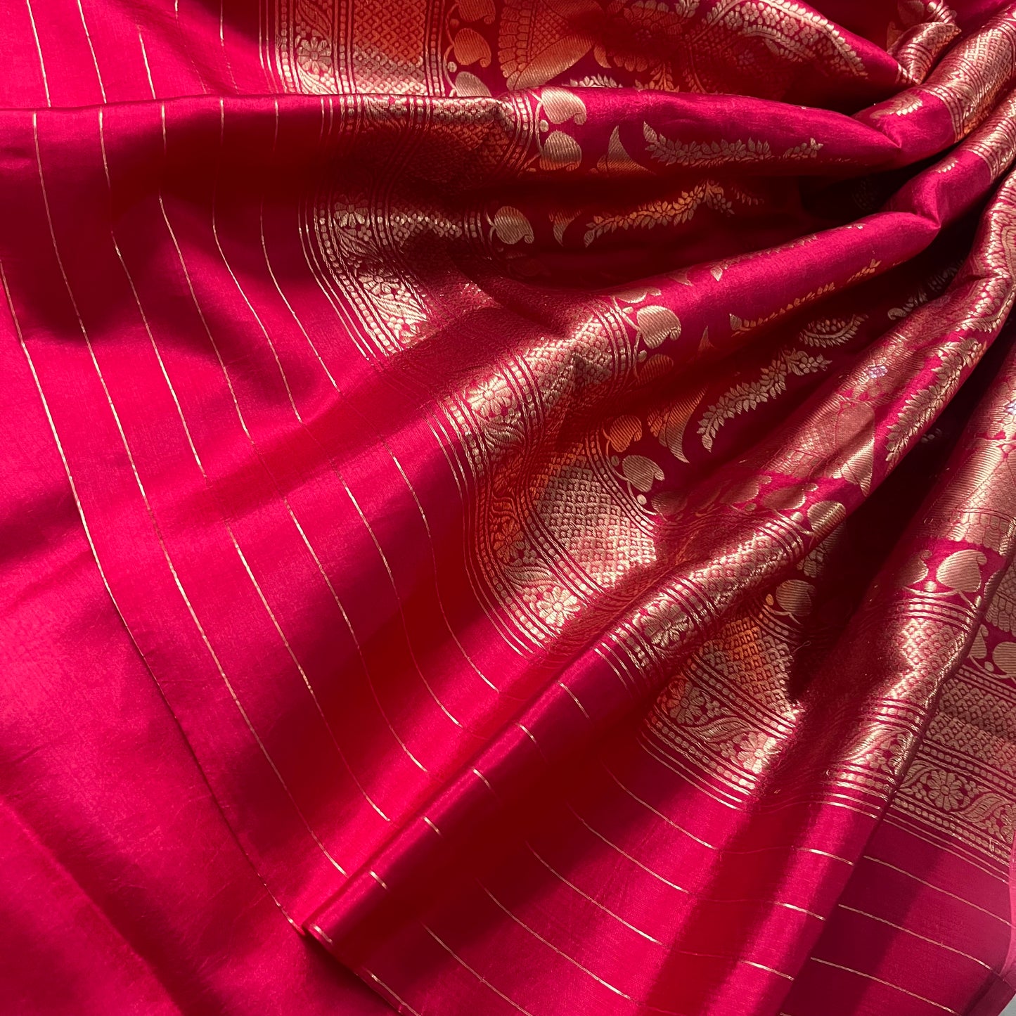 Crimson red banarasi silk saree with zari motifs all over