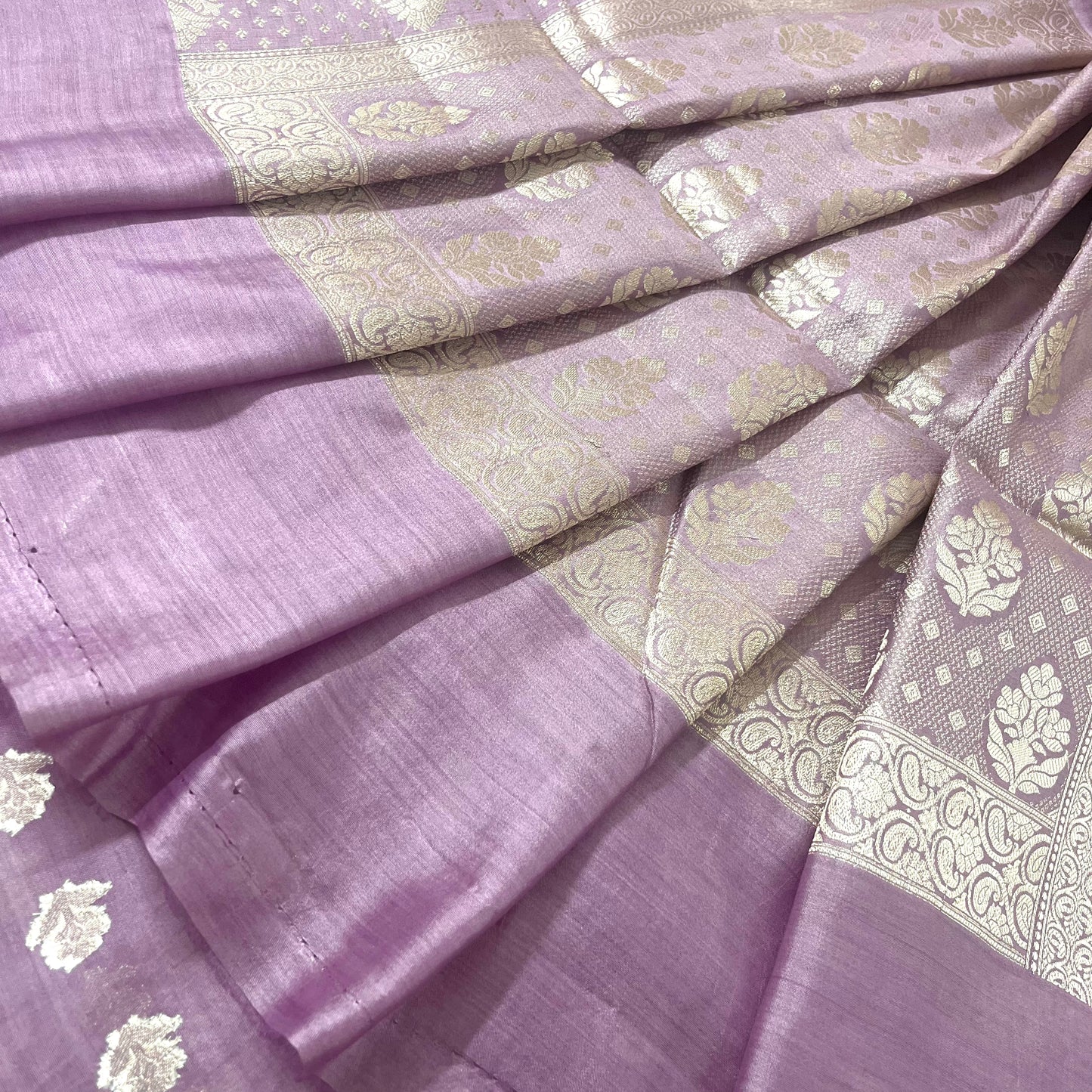 Mauve banarasi silk saree with zari motifs all over