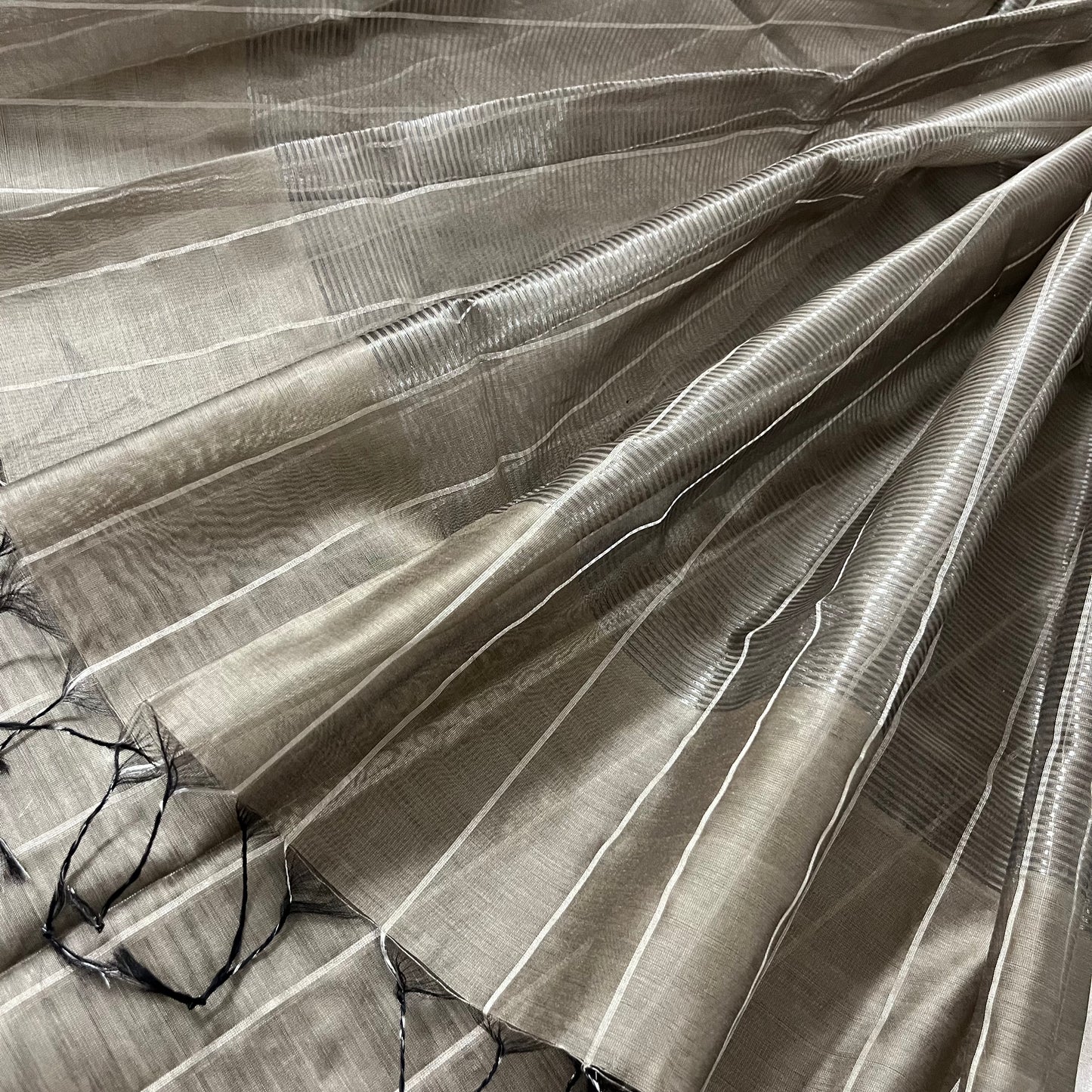 Antique silver and grey Maheshwari saree with zari check all over