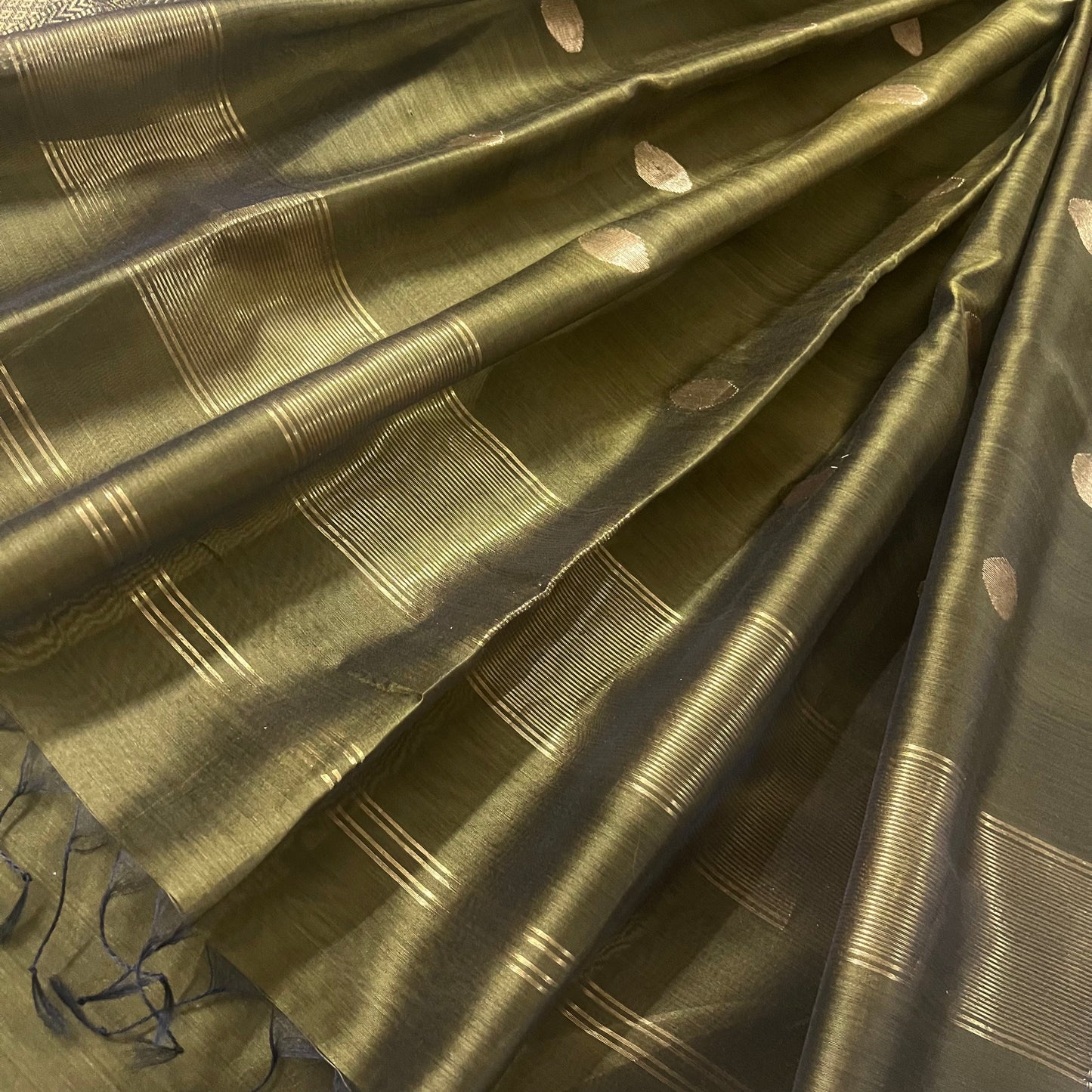 Olive maheshwari saree with zari bootis all over