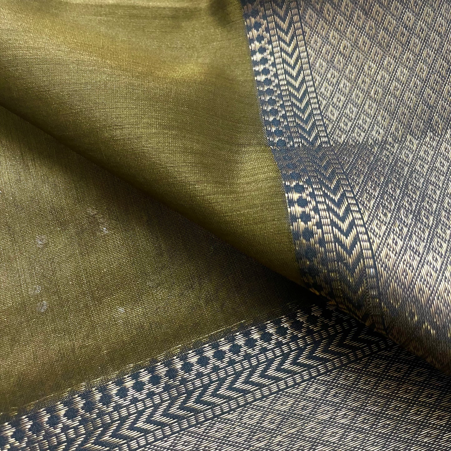 Olive maheshwari saree with zari bootis all over