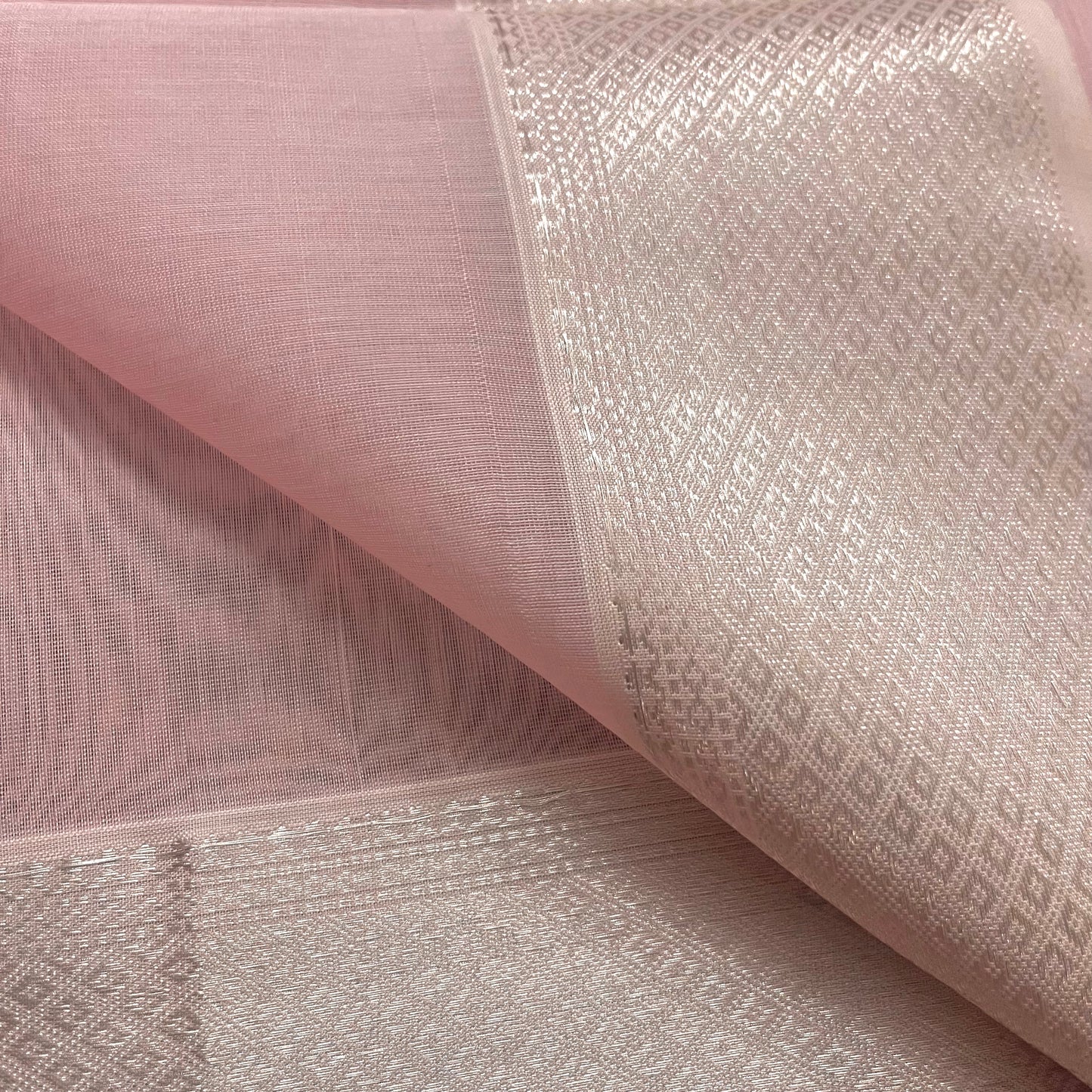 Baby pink maheshwari saree with zari bootis all over