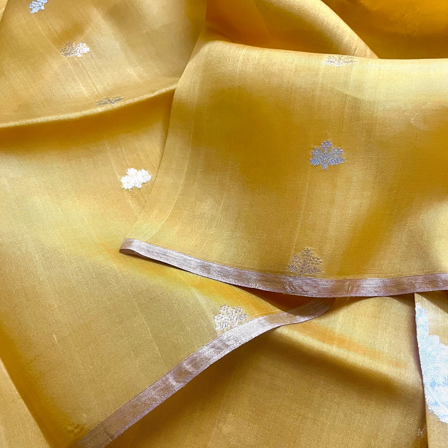 Mustard banarasi silk saree with zari bel all over