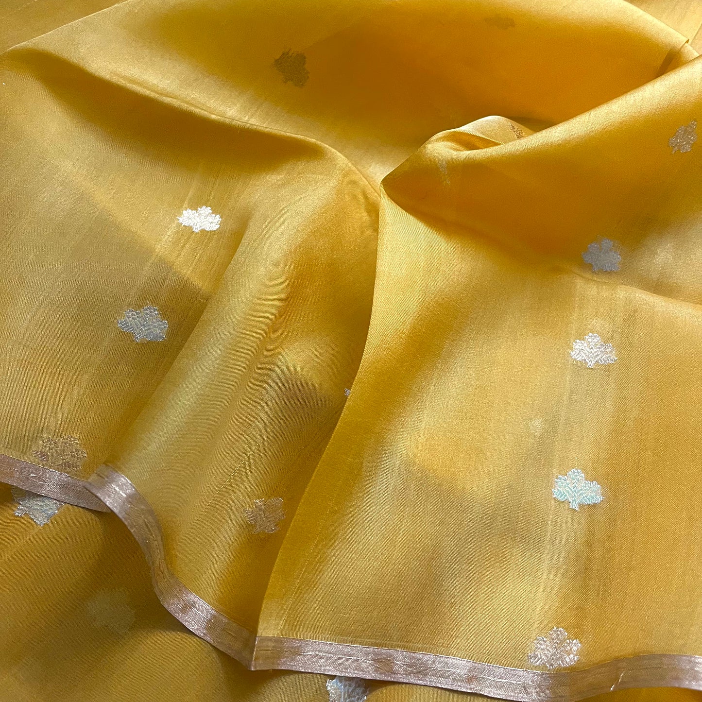 Mustard banarasi silk saree with zari bel all over