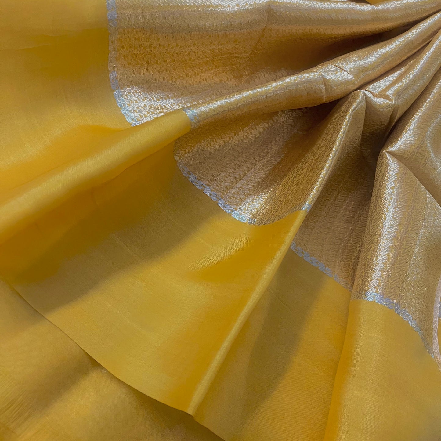 Mustard banarasi silk saree with zari bel all over