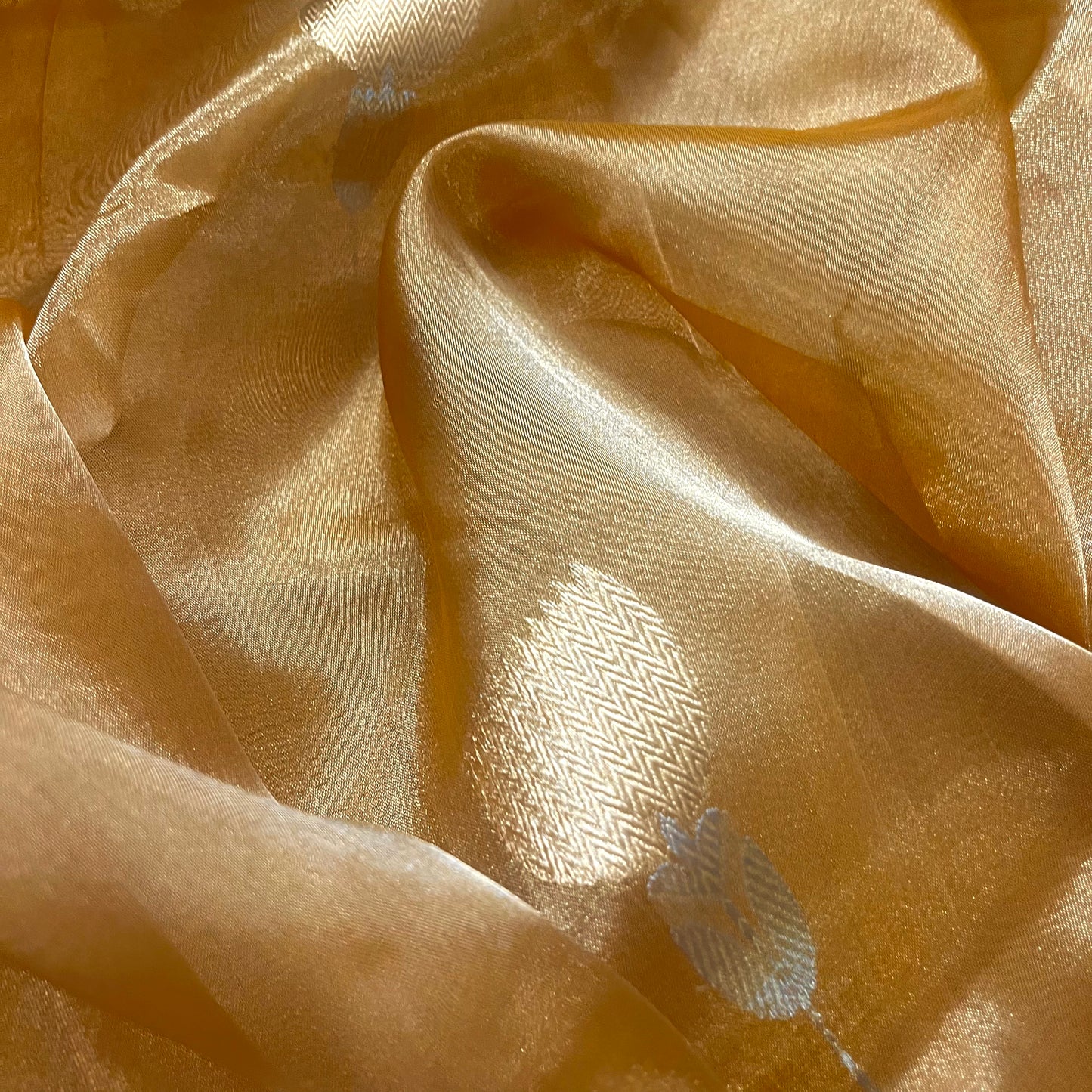 Copper gold banarasi tissue silk saree with flower motifs all over