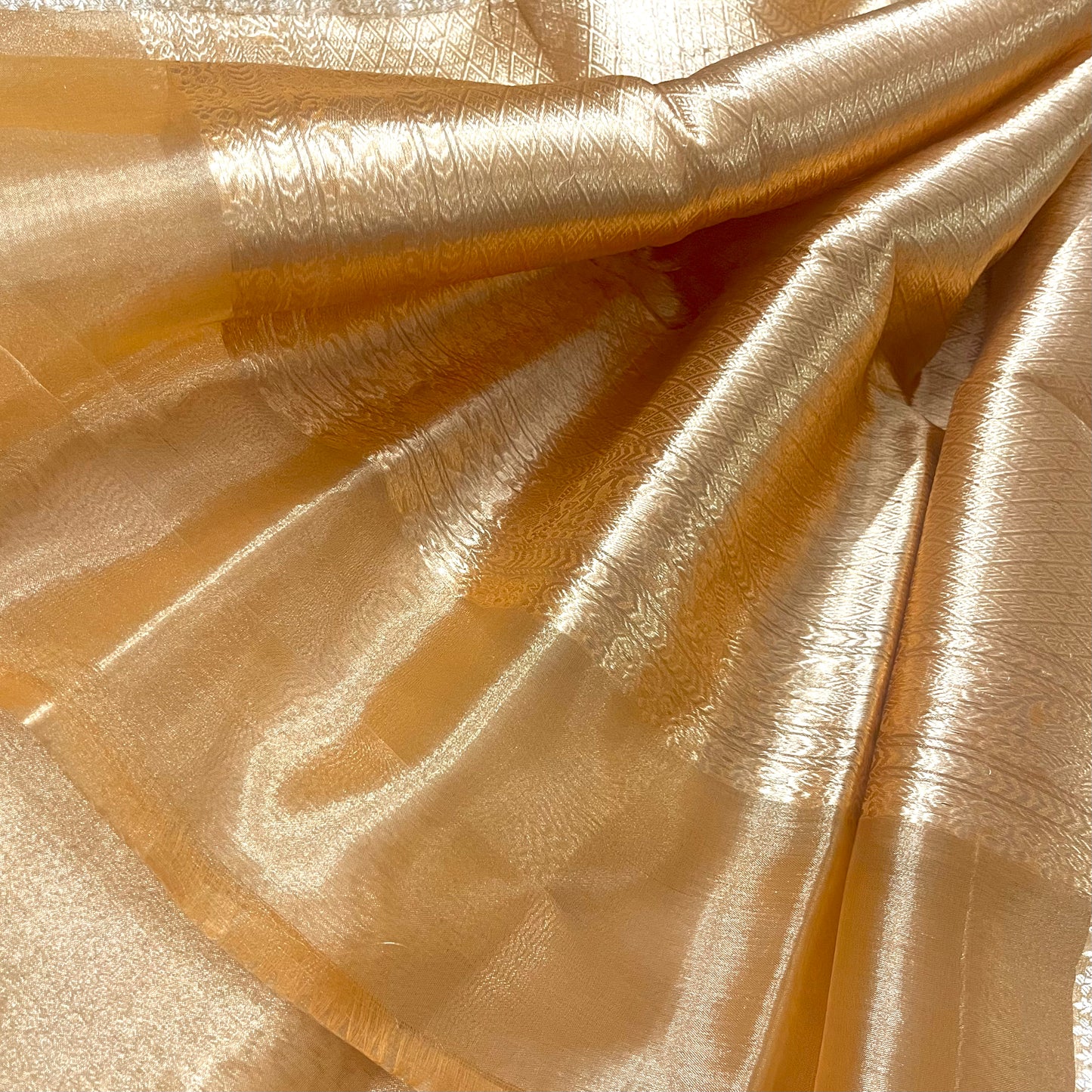 Copper gold banarasi tissue silk saree with flower motifs all over