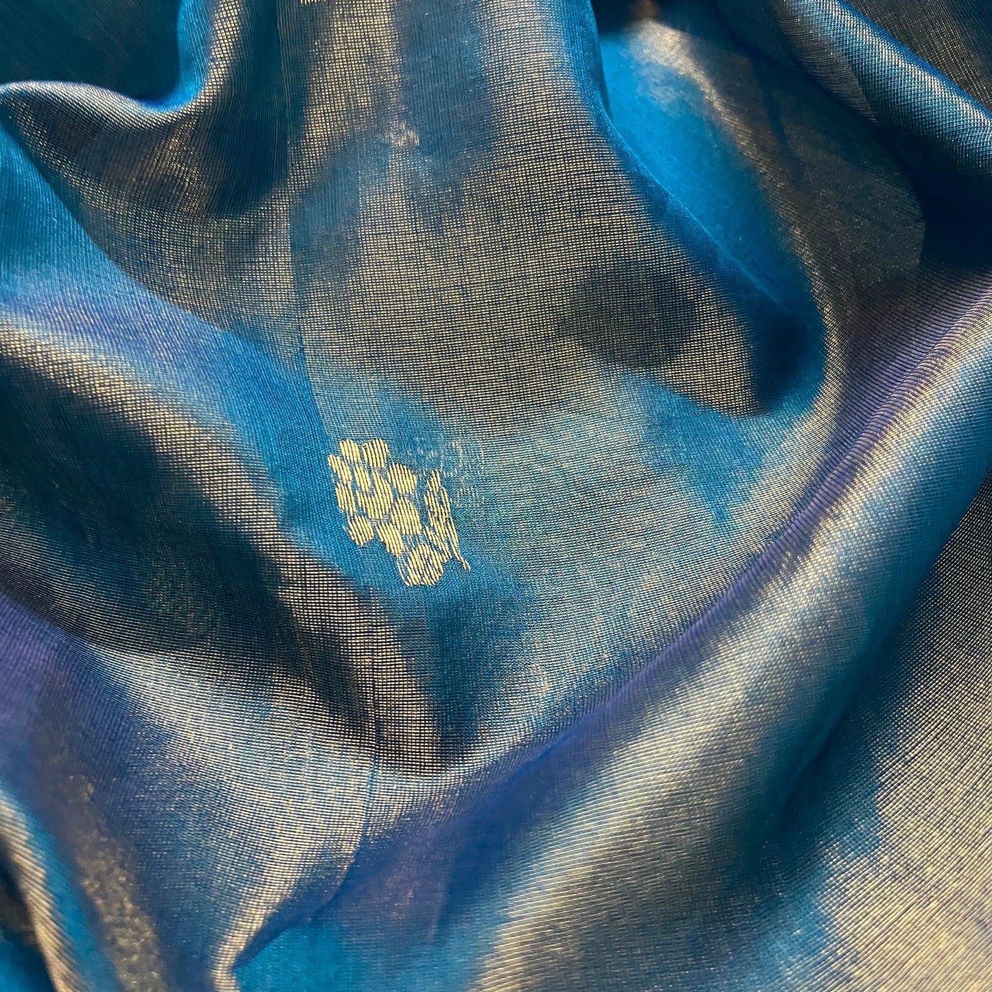 Ink blue maheshwari tissue silk saree with flower motifs all over