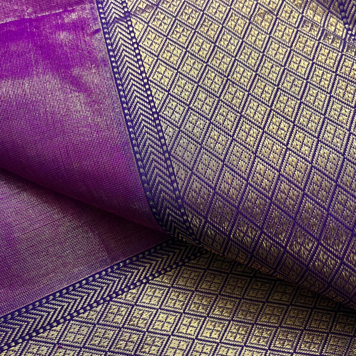 Violet maheshwari tissue silk saree with flower motifs all over