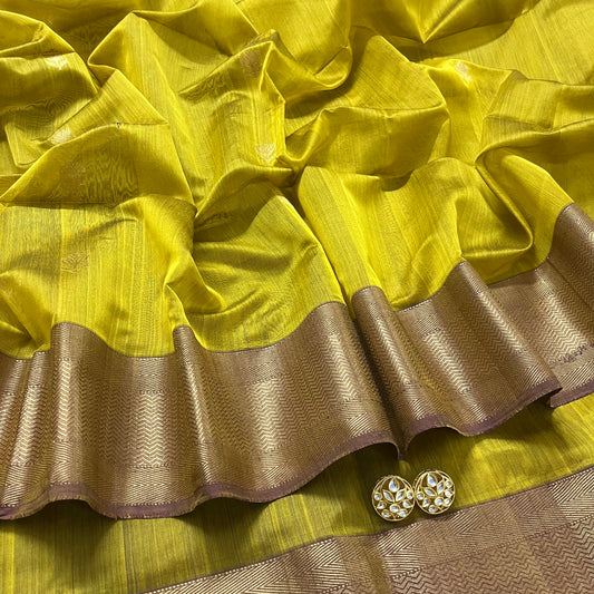 Mustard maheshwari saree with flower motifs all over