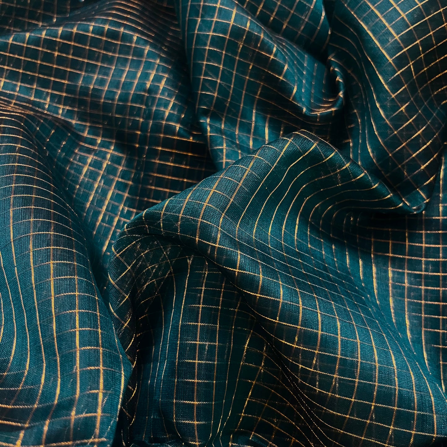 Teal maheshwari saree with zari checks all over