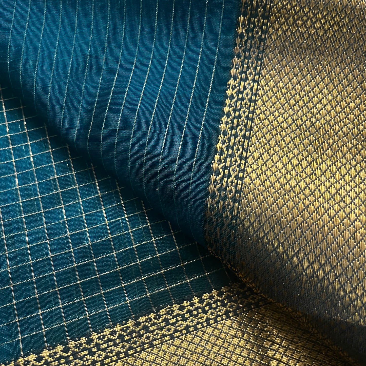 Teal maheshwari saree with zari checks all over