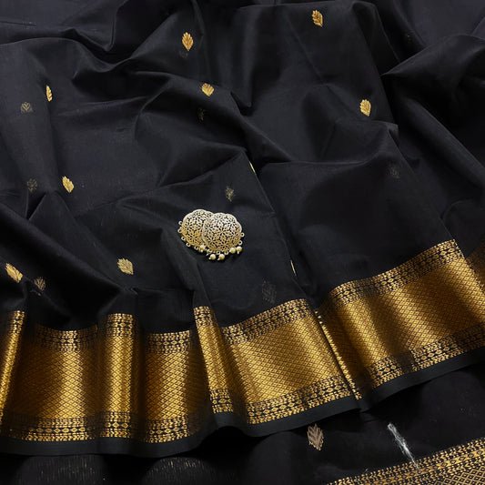 Black maheshwari saree with zari bootis all over